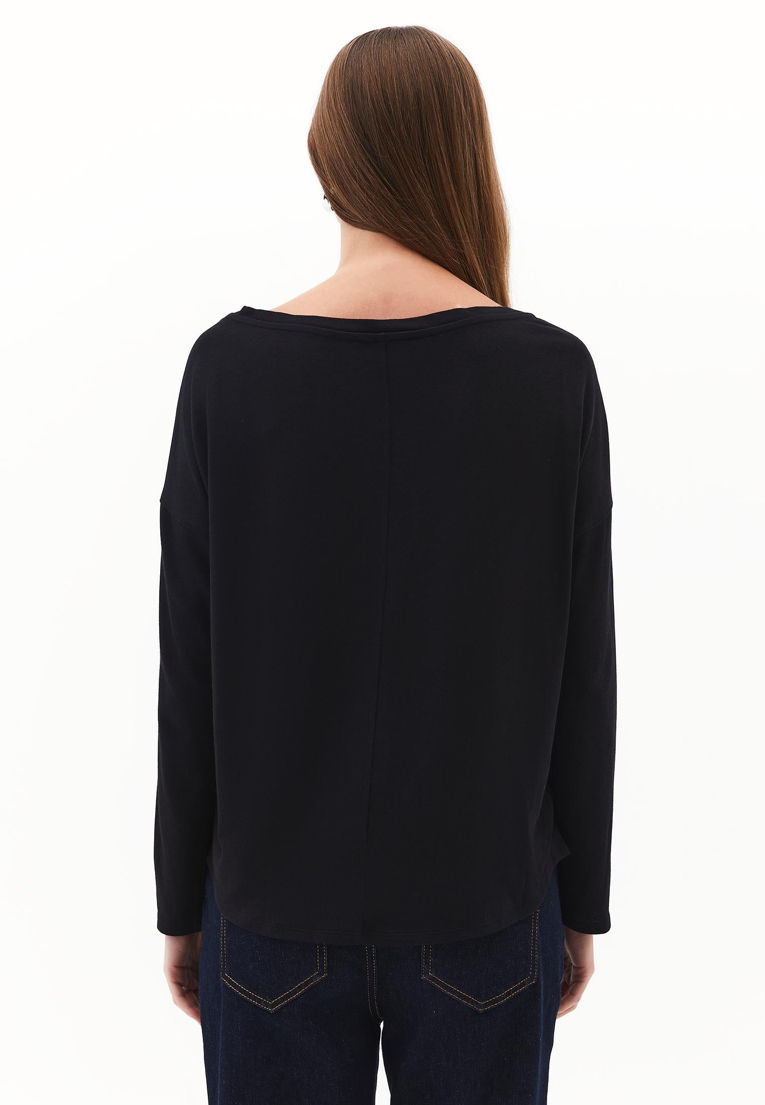 Boat Neck Loose Knit Look Sweater - BLACK