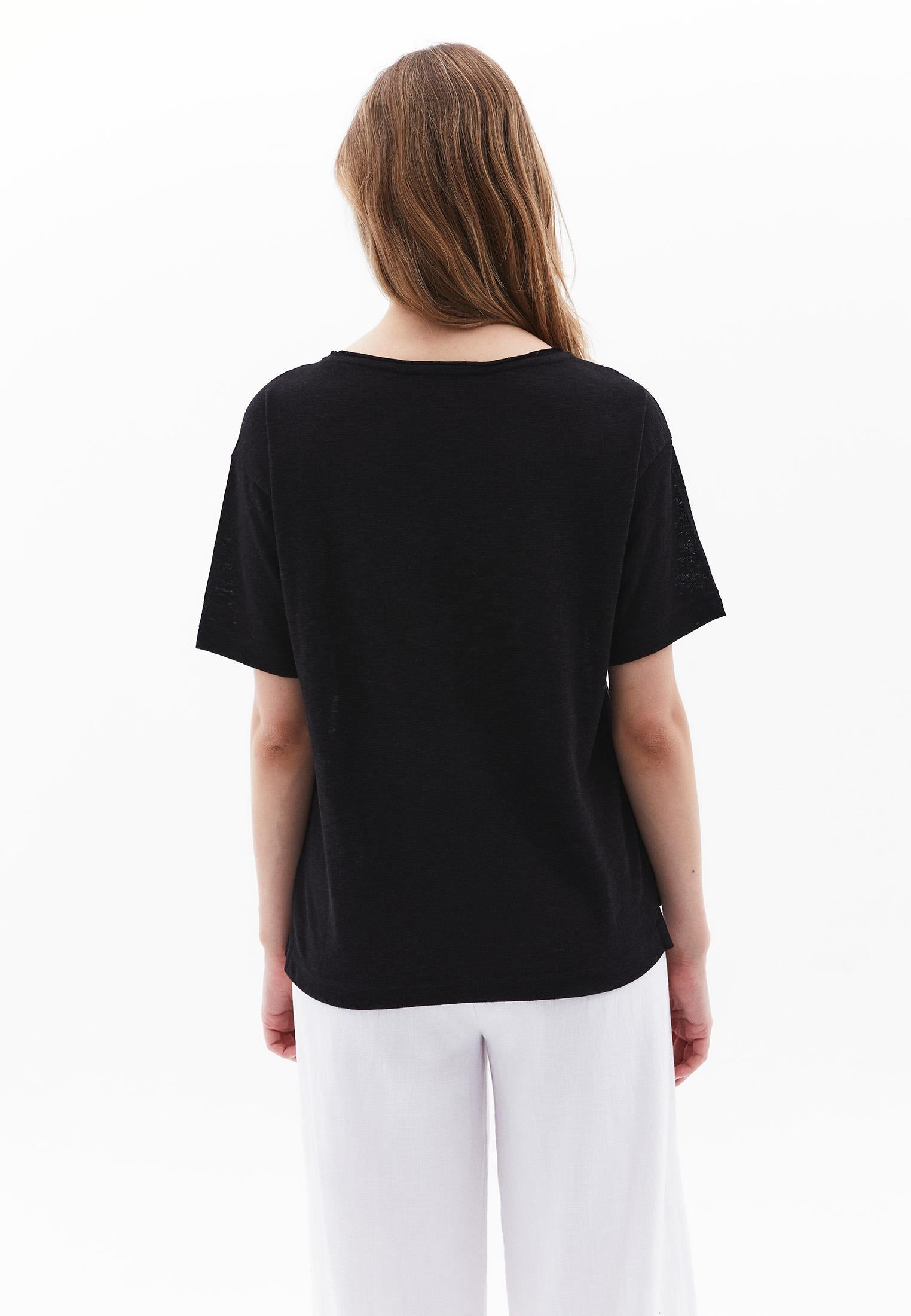 Boat Neck Loose T-Shirt - BLACK