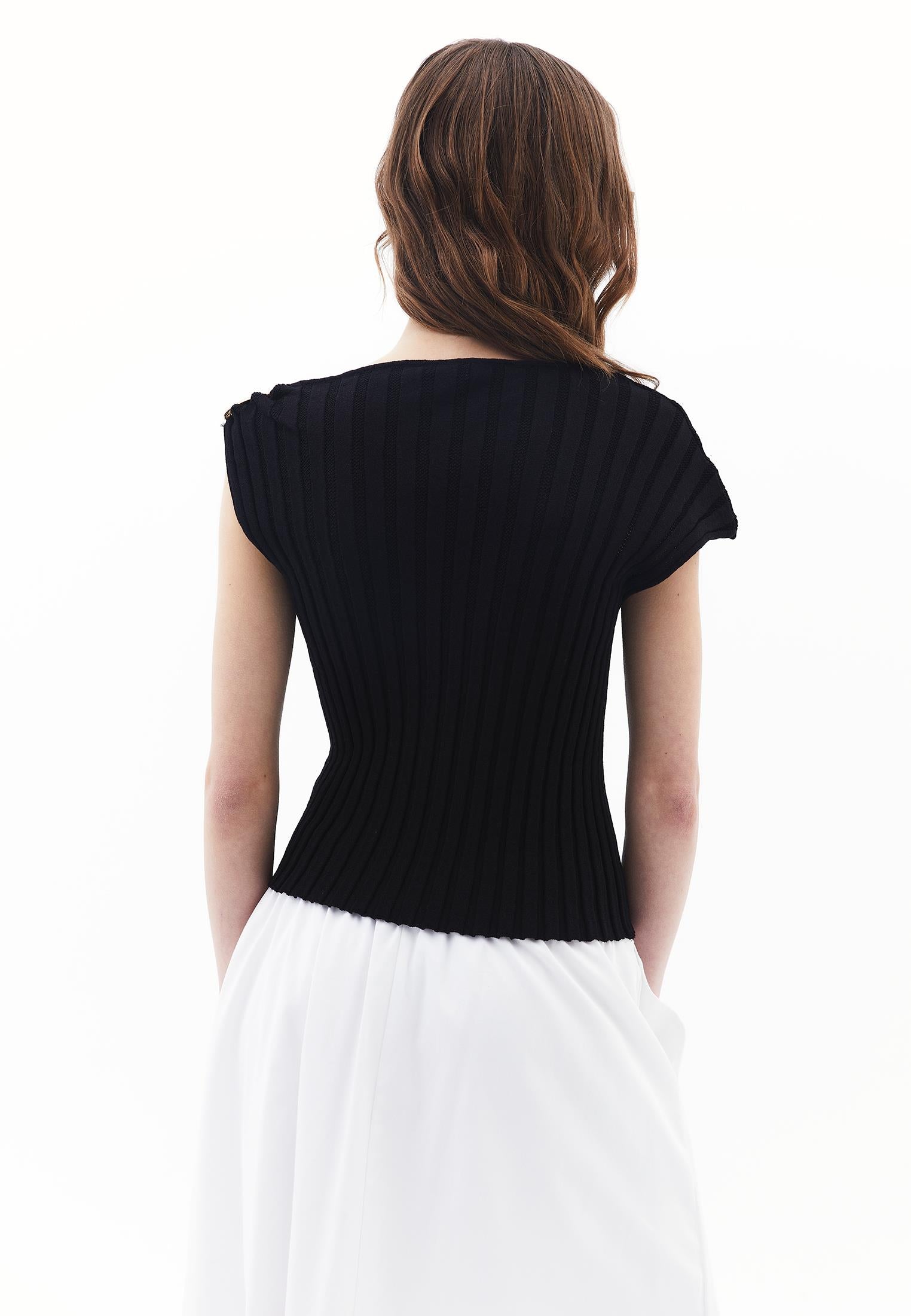 Boat Neck Blouse - BLACK