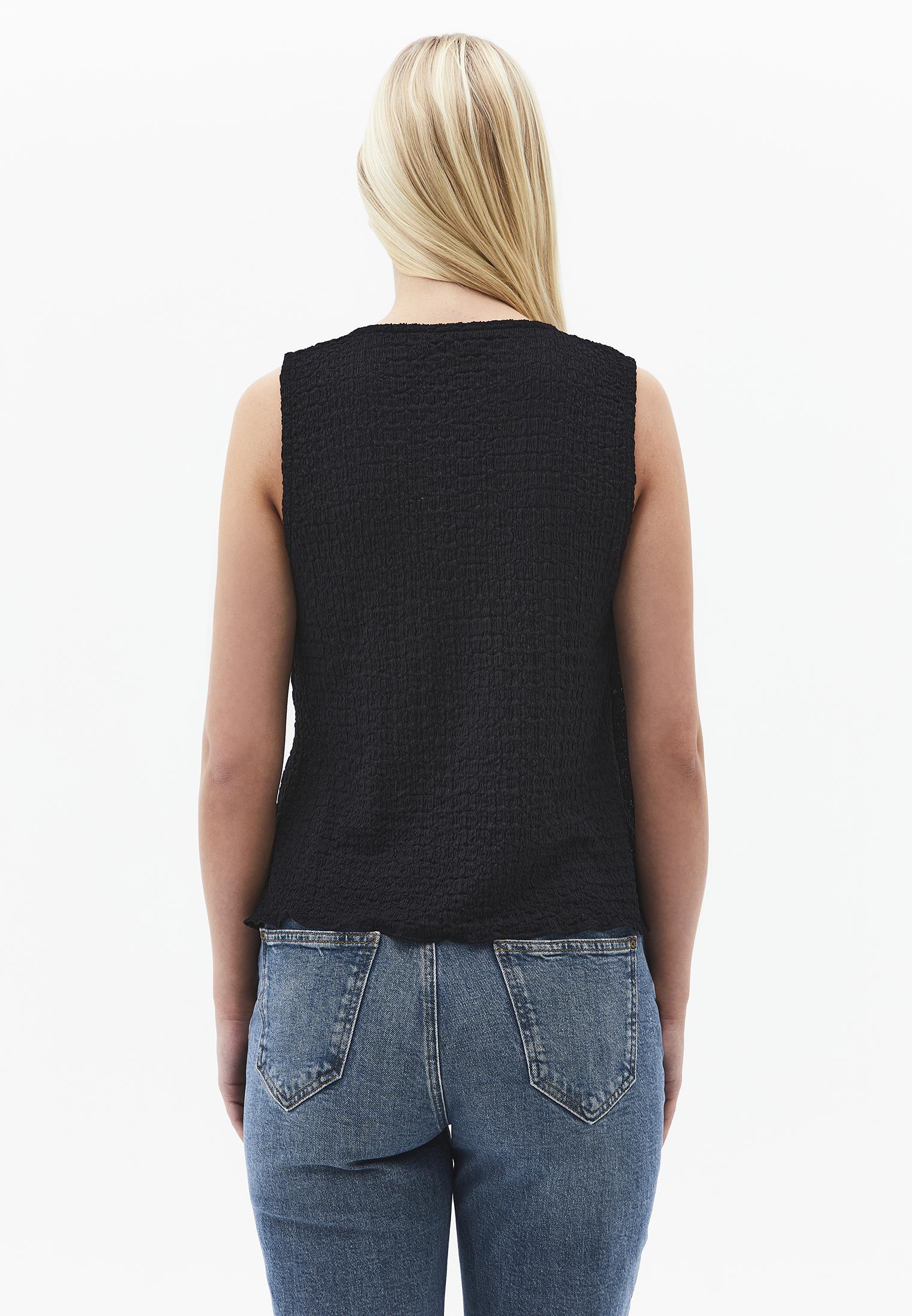 V Neck Blouse Without Sleeve Detail - BLACK