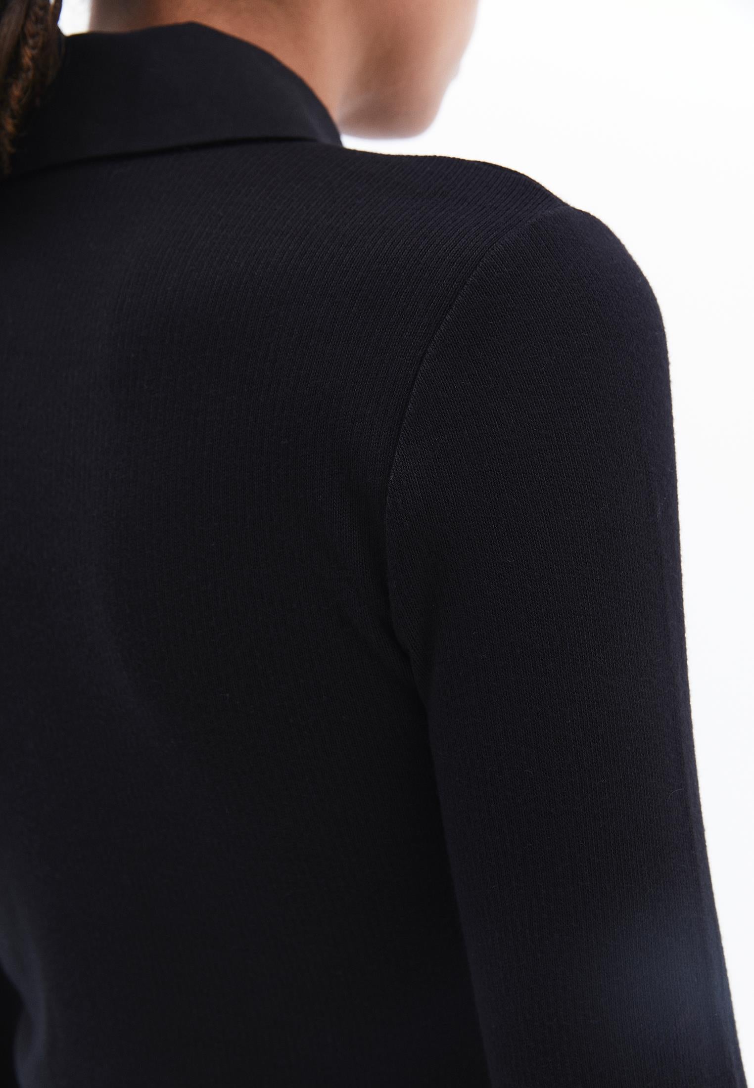 Polo Neck Long Sleeve Short Dress - BLACK
