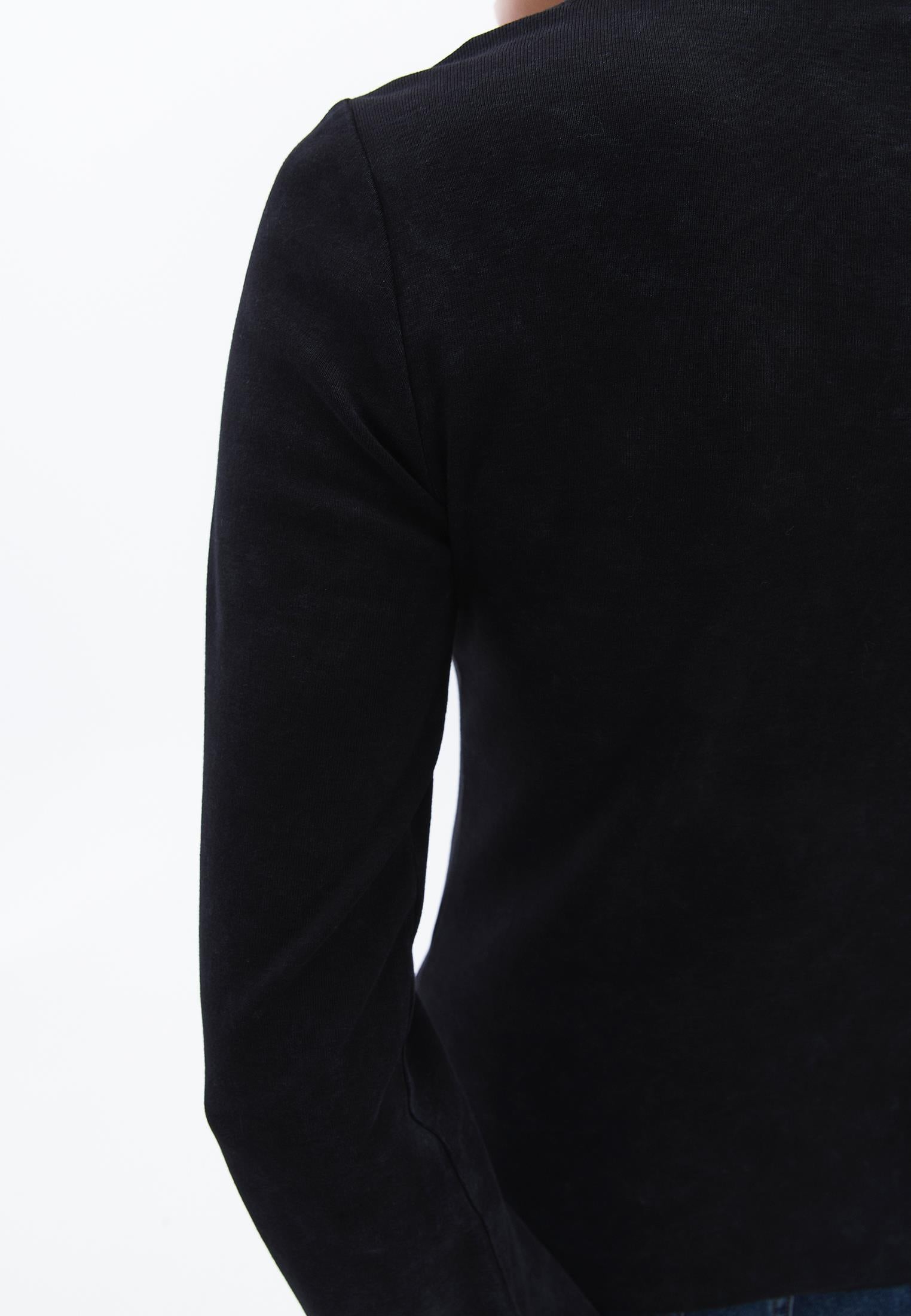 Boat Neck Long Sleeve Flared Sleeve T-Shirt - BLACK