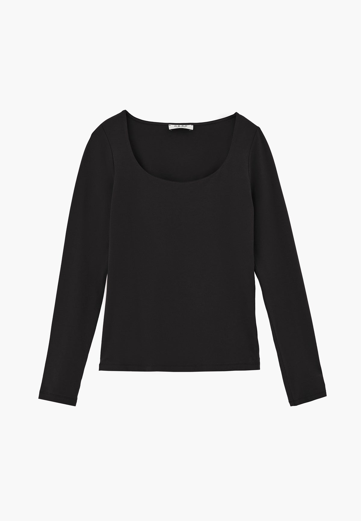 Long Sleeve U Neck Bodycon T-Shirt - BLACK