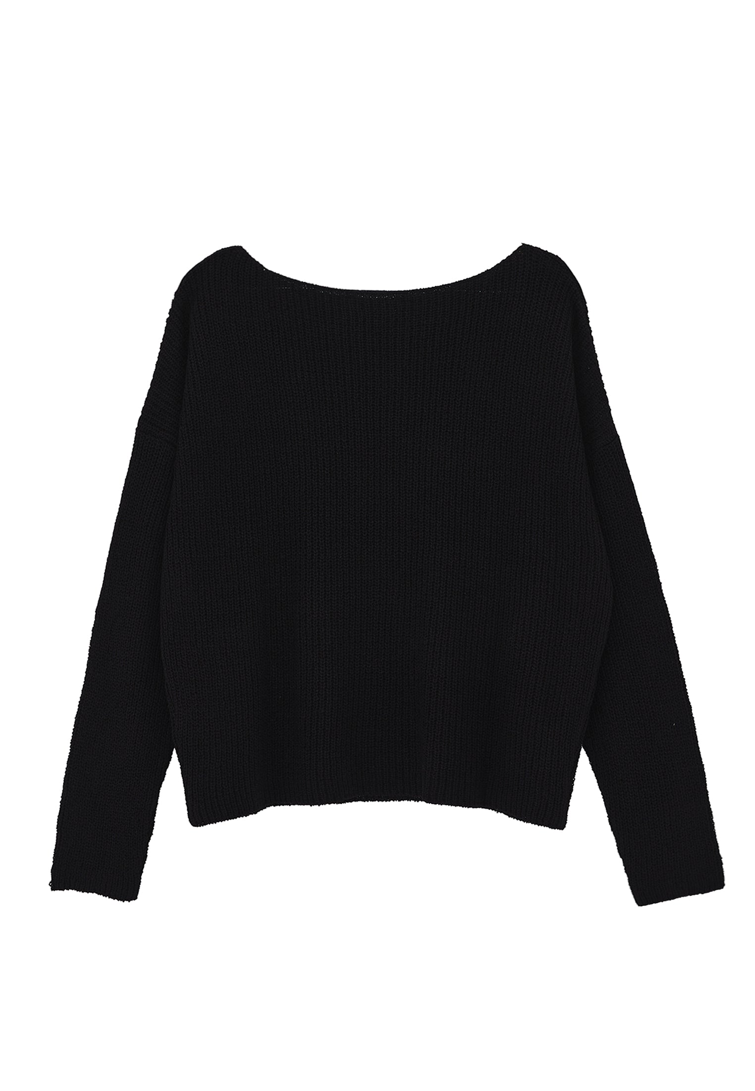 Boat Neck Long Sleeve Sweater - BLACK