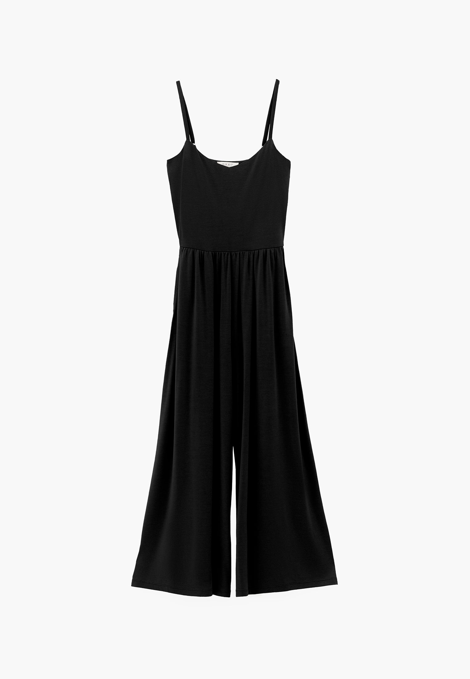 V Neck Long Jumpsuit - BLACK