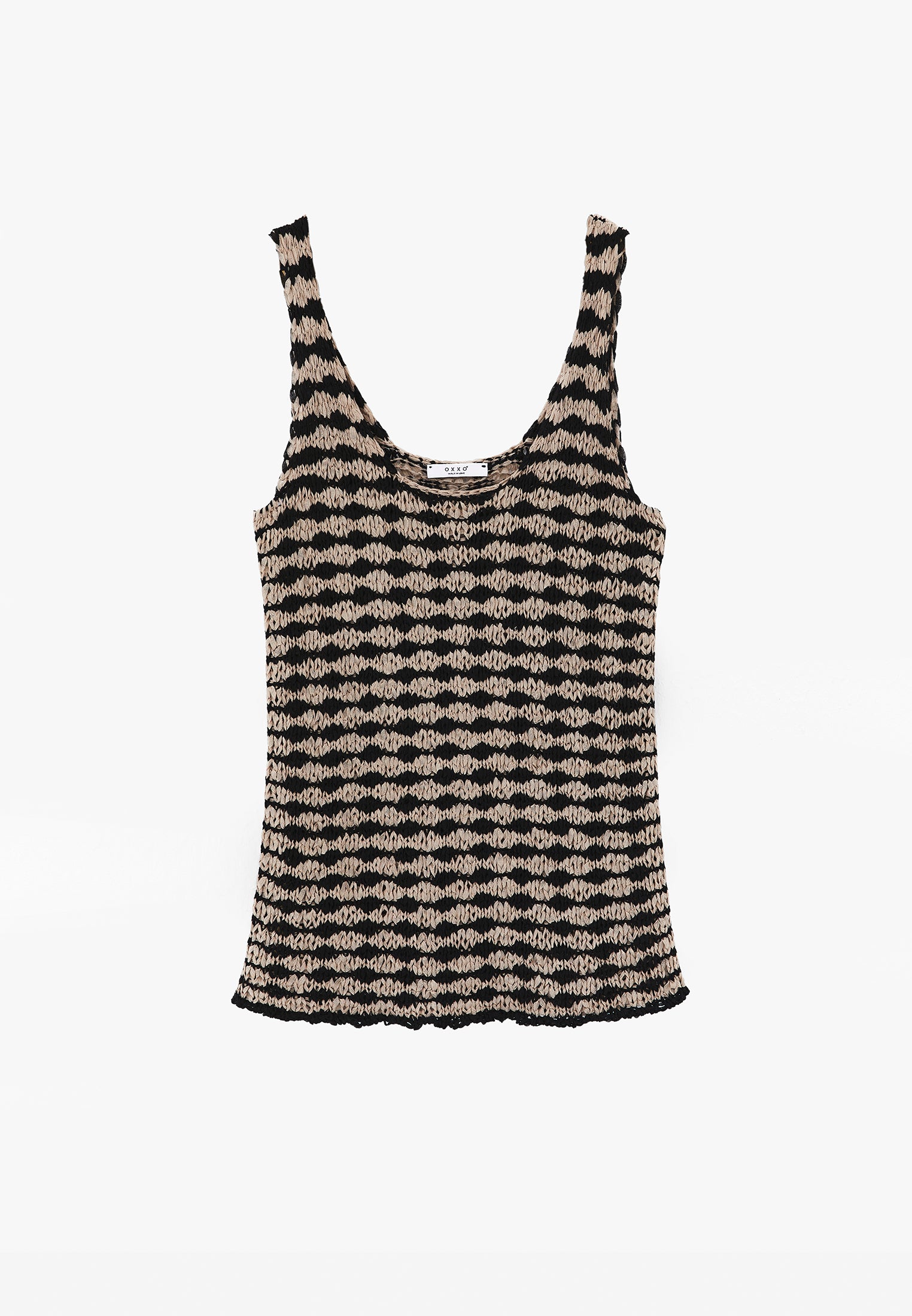 Lace U Neck Tank Top - OXFORD TAN/BLACK