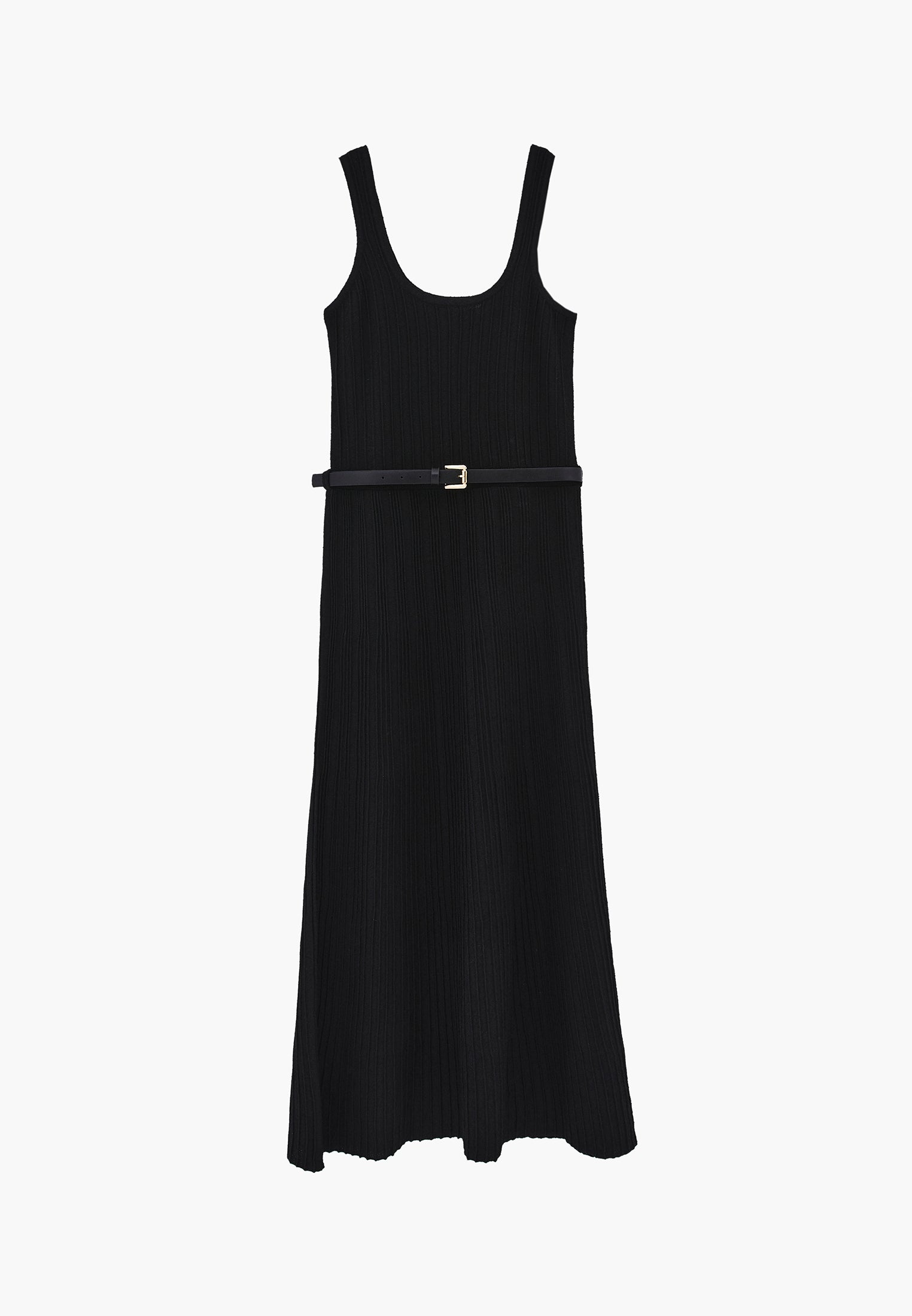 Flared A-Line Sleeveless Dress - BLACK