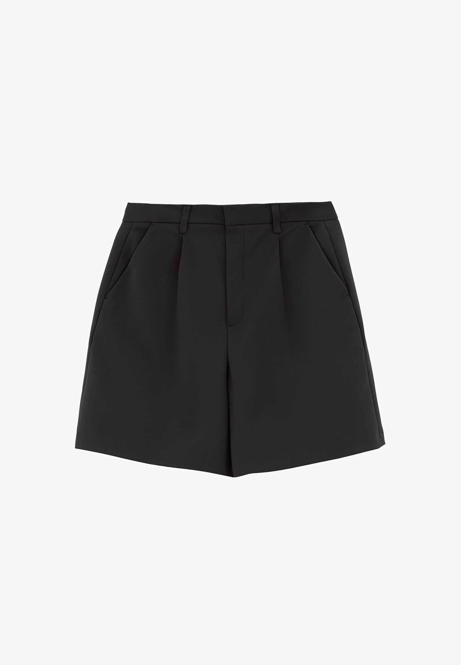 High Waist Shorts with Pleated Details - BLACK
