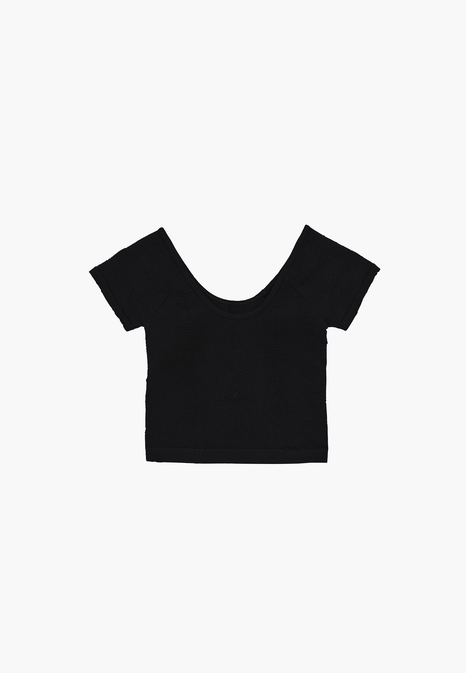 Wide Neck Short Sleeve Bodycon T-Shirt - BLACK
