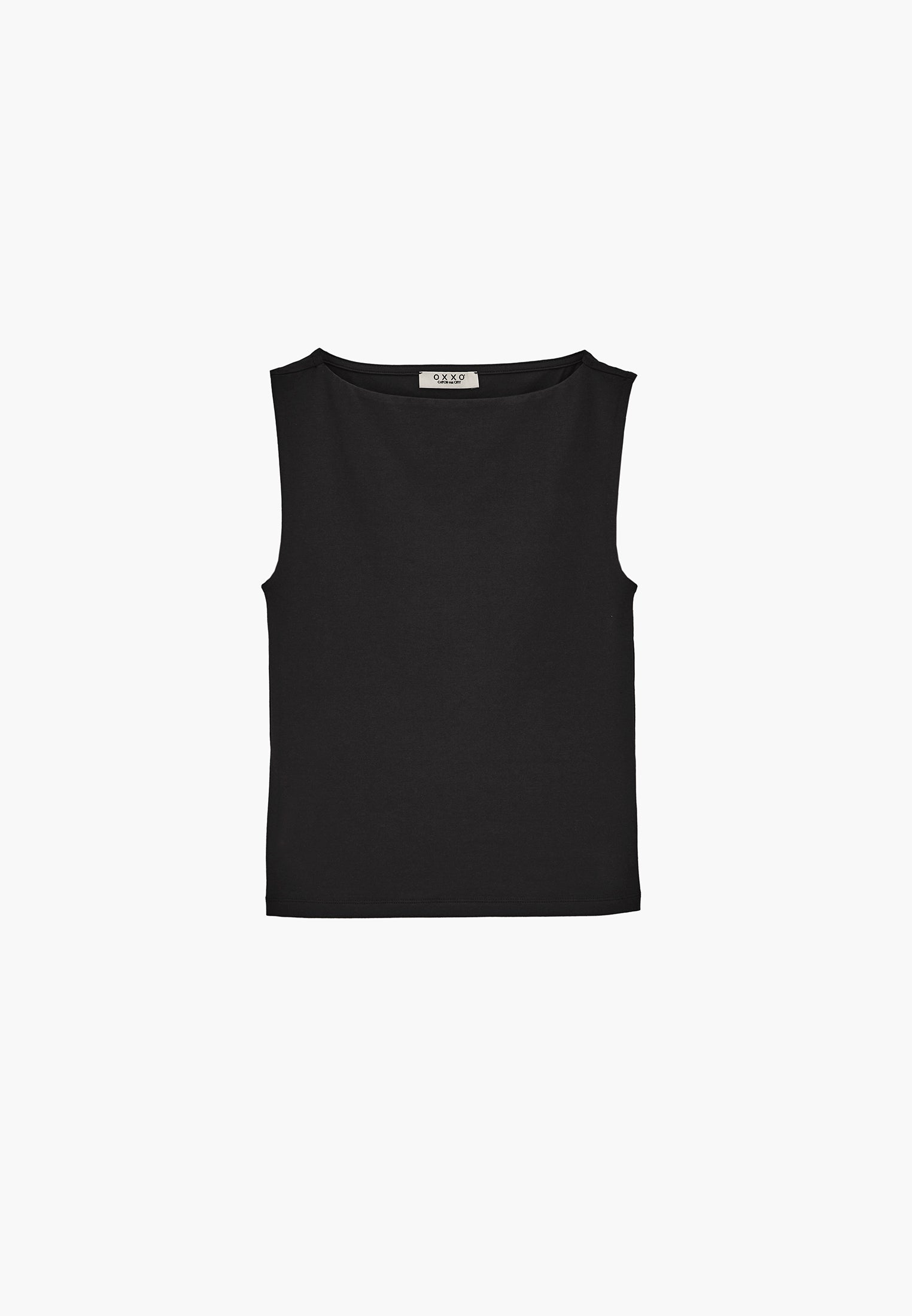 Boat Neck Bodycon Tank Top - BLACK