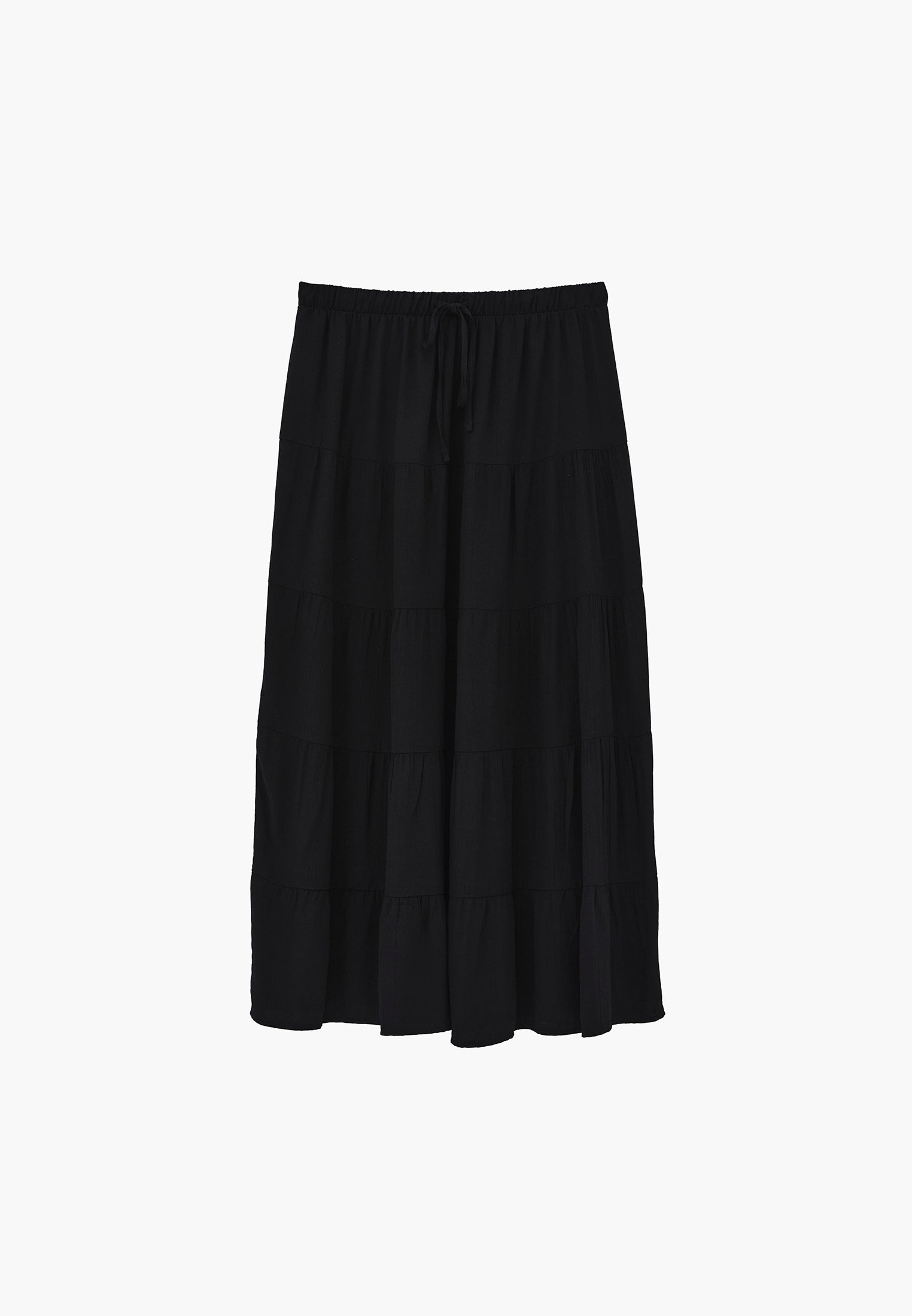 High Waist Ruched Midi Skirt - BLACK
