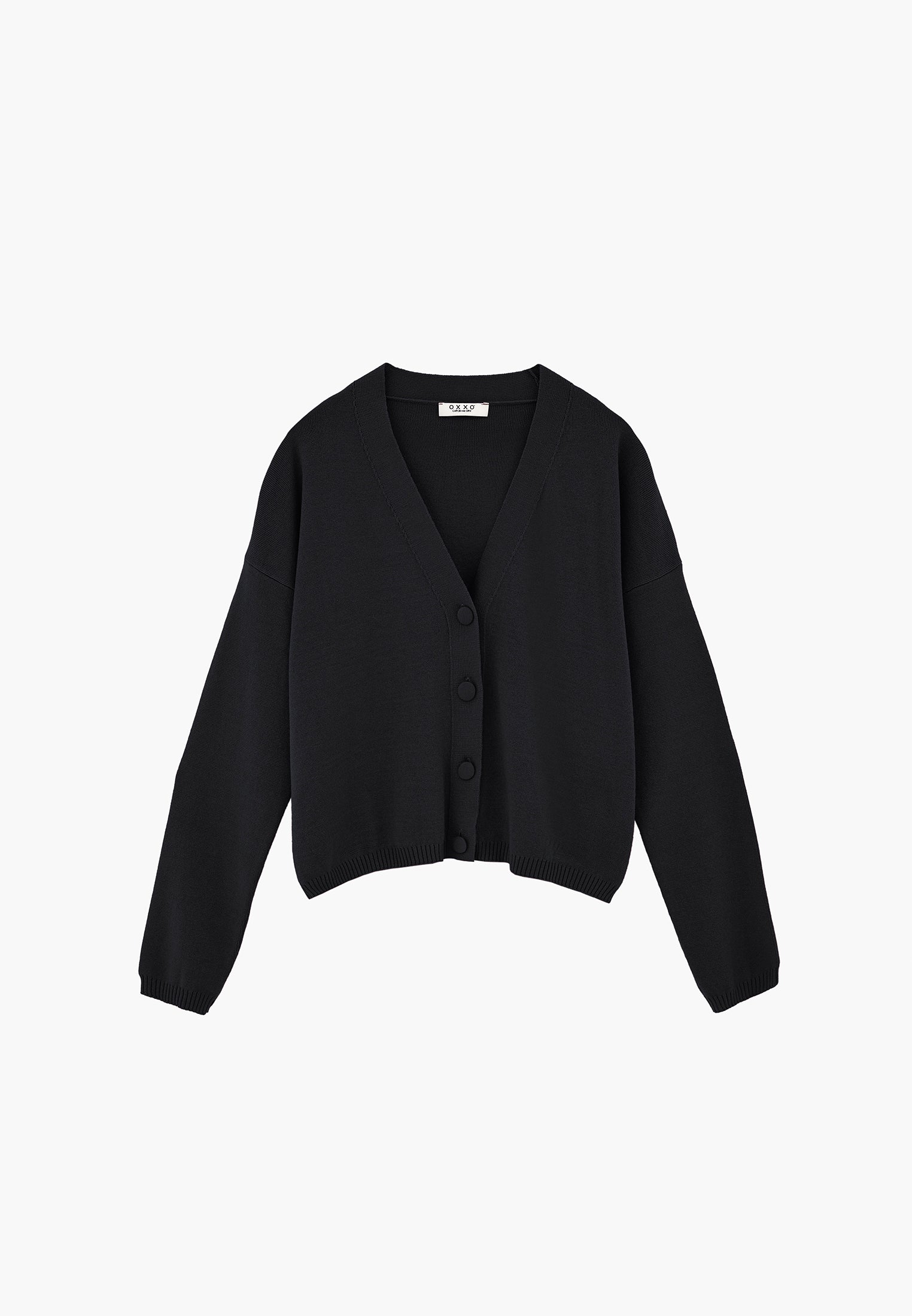 V-Neck Long Sleeve Cardigan - BLACK