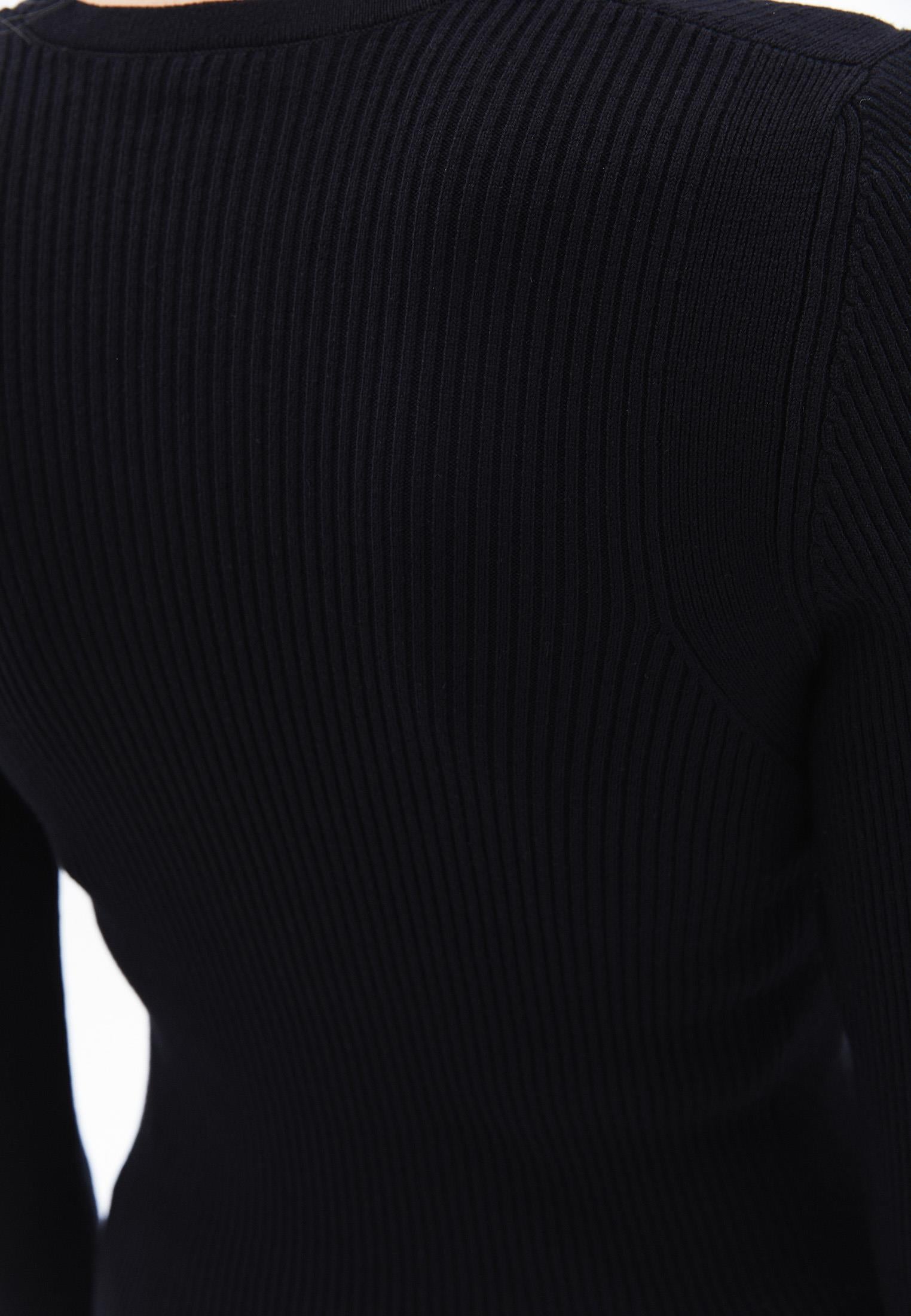 V Neck Long Sleeve Sweater - BLACK