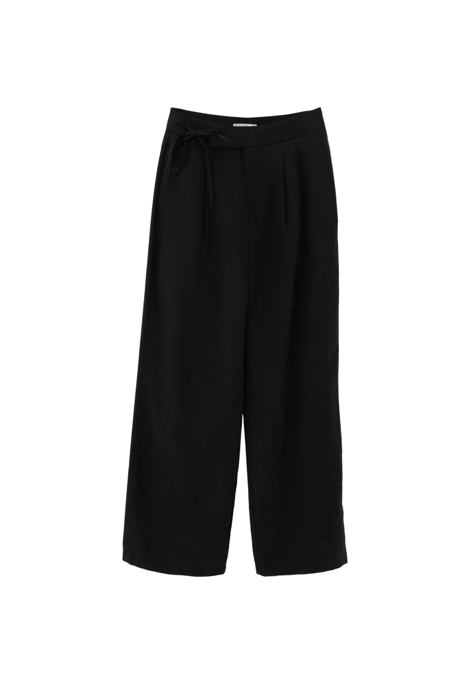 Ultra High Waist Belted Straight Leg Pants - BLACK