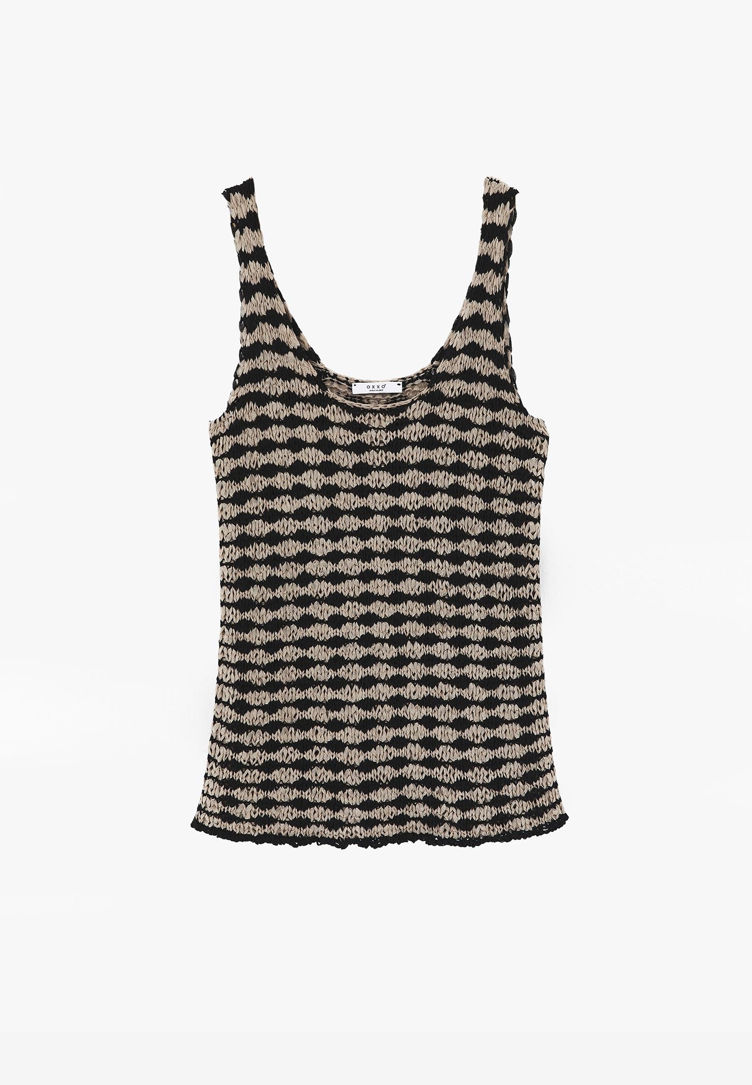 Lace U Neck Tank Top - OXFORD TAN/BLACK
