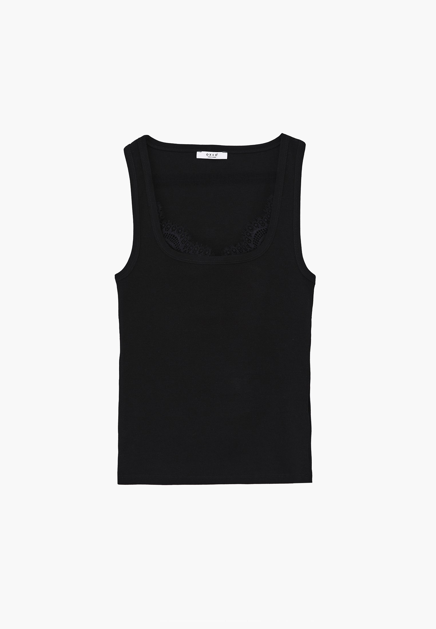 Square Neck Bodycon Tank Top - BLACK