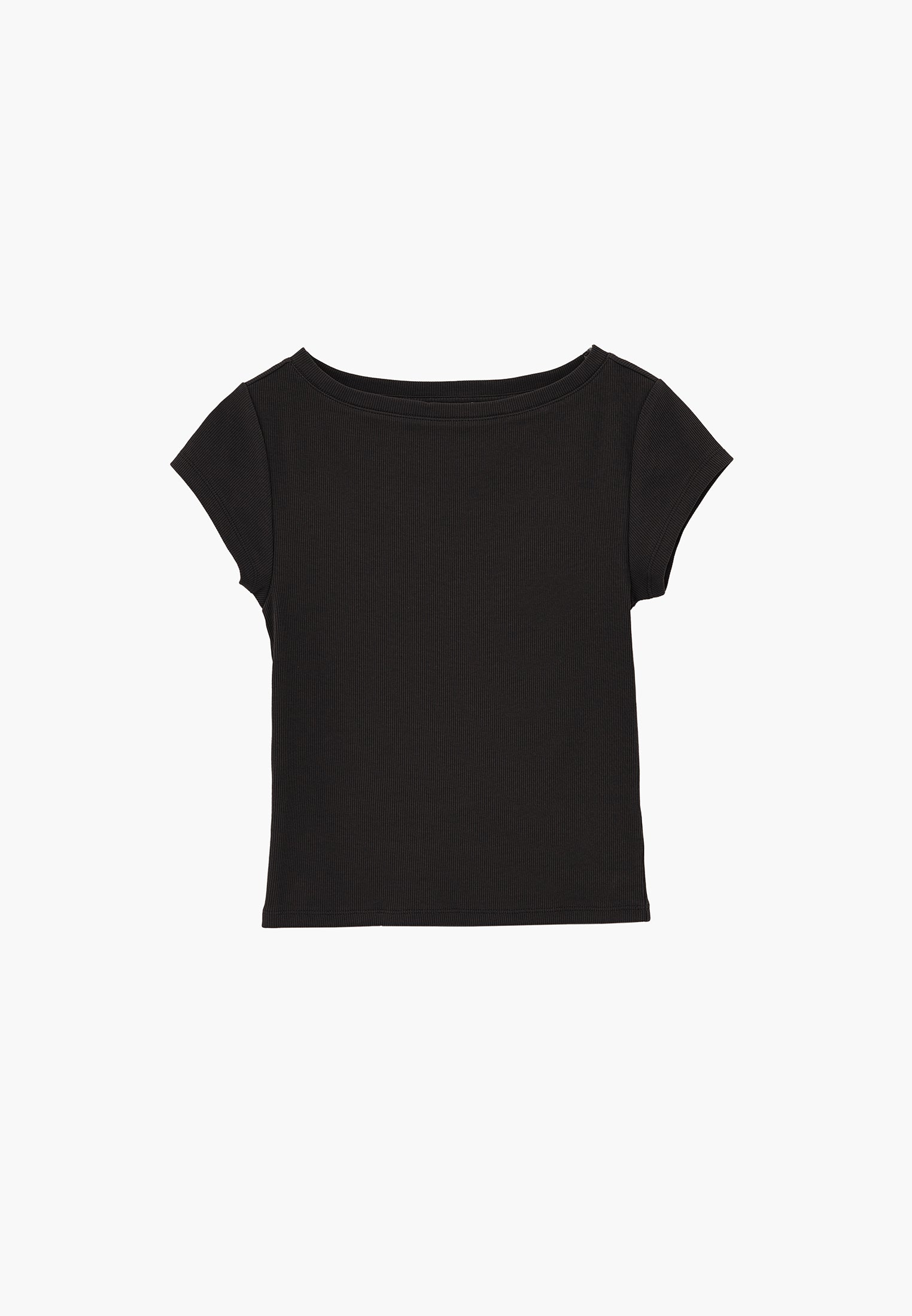 Boat Neck Short Sleeve T-Shirt - BLACK
