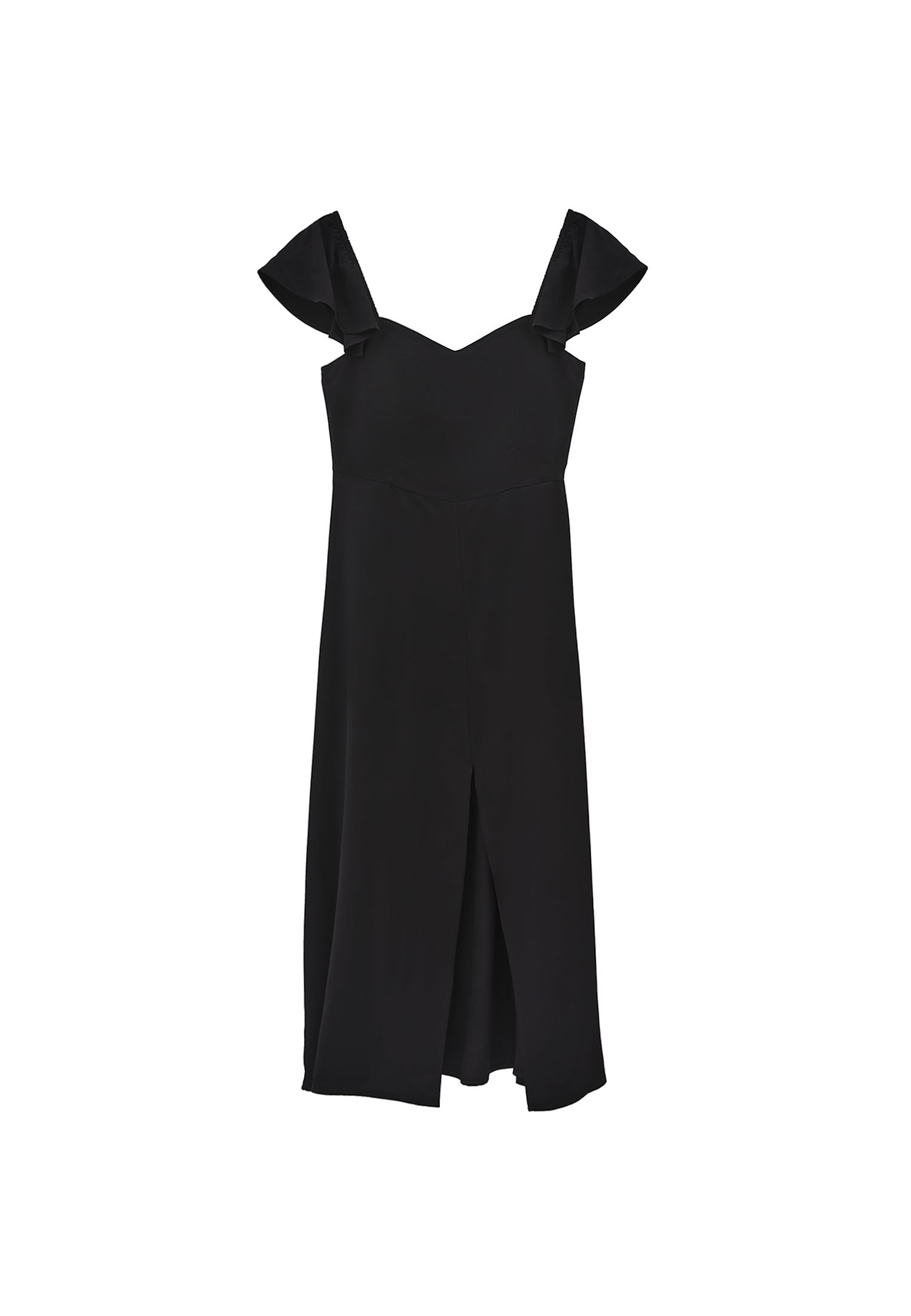 Sweetheart Neck Slit Detailed Midi Dress - BLACK