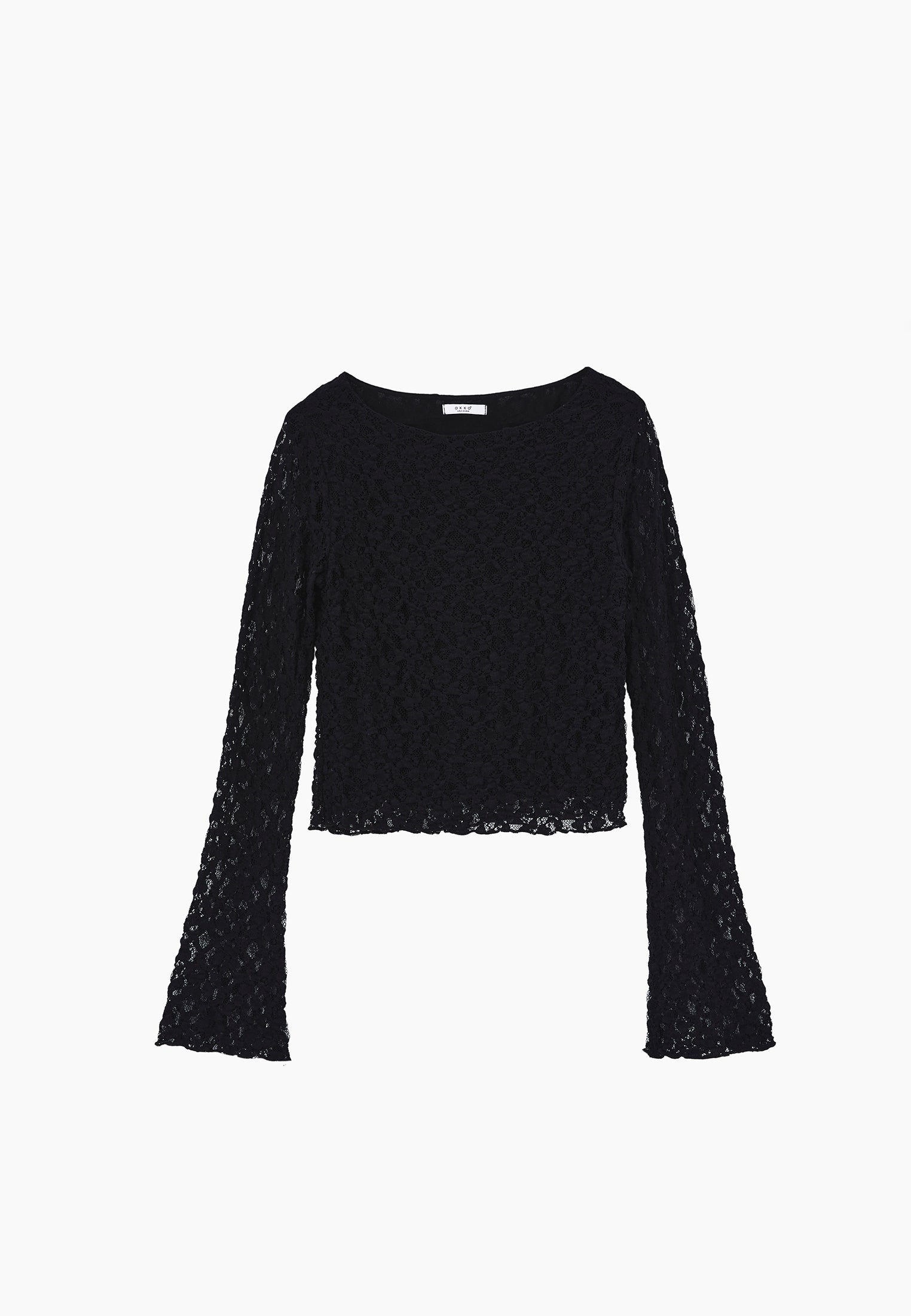 Boat Neck Long Sleeve T-Shirt - BLACK