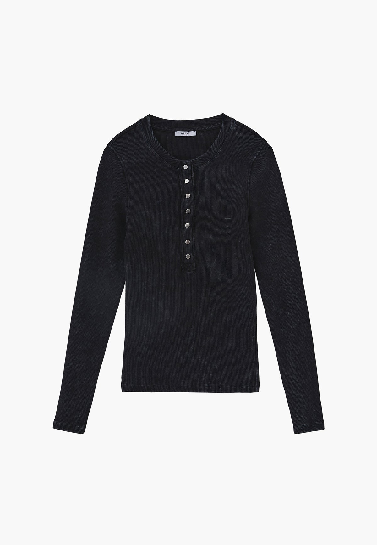 Crew Neck Long Sleeve Bodycon T-Shirt - BLACK