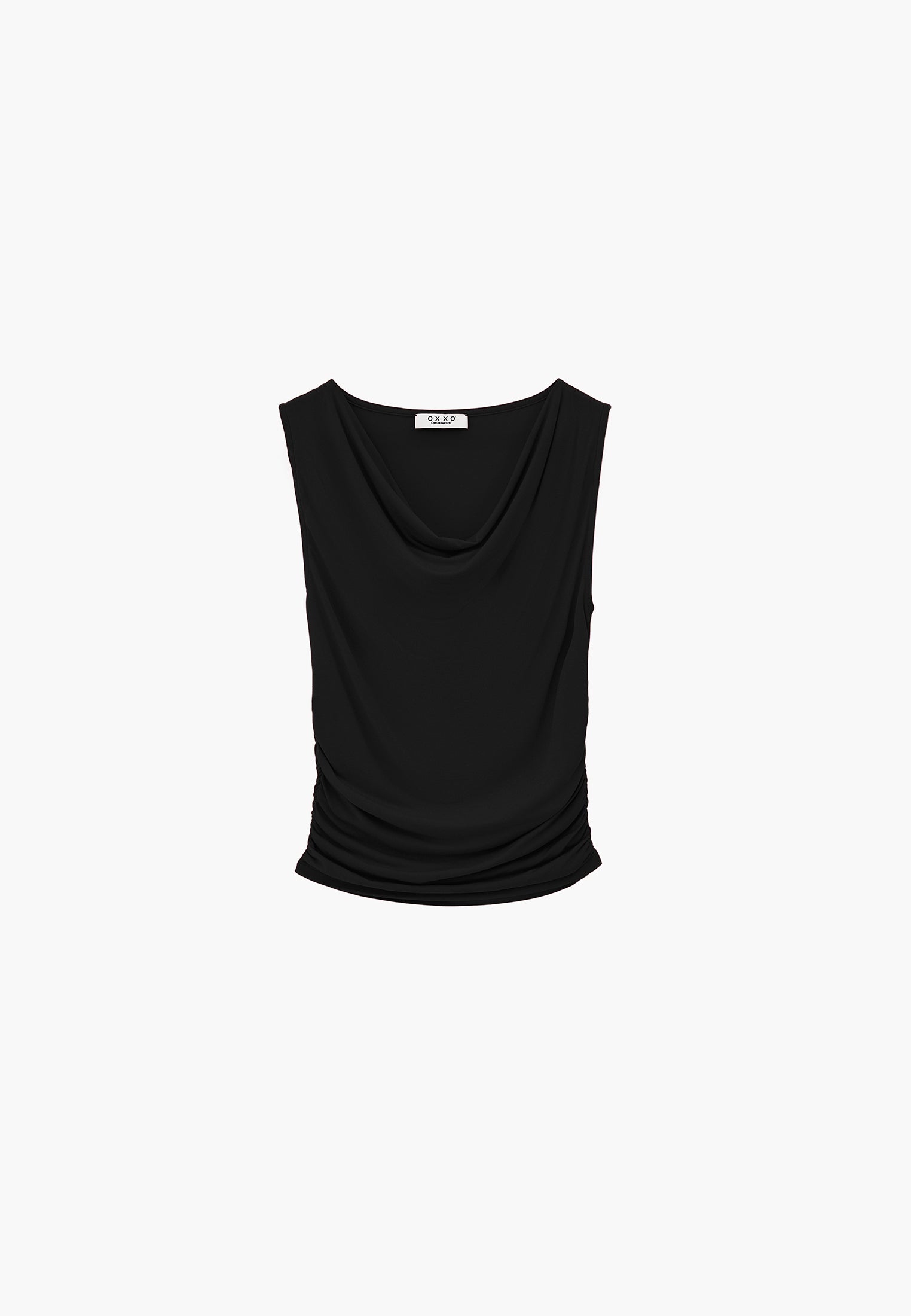 Cowl Neck Bodycon Tank Top - BLACK
