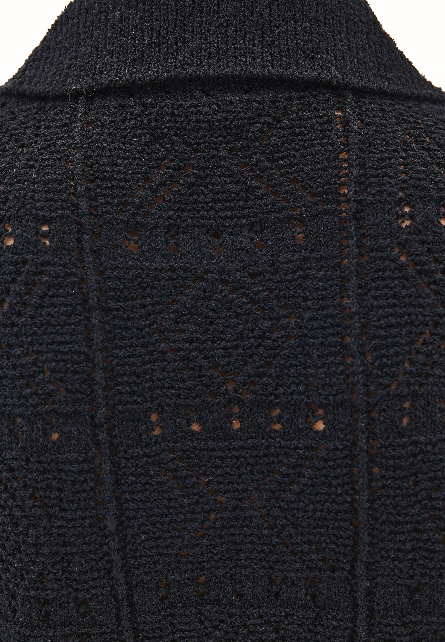 Ajour Short Cardigan With Polo Collar - BLACK