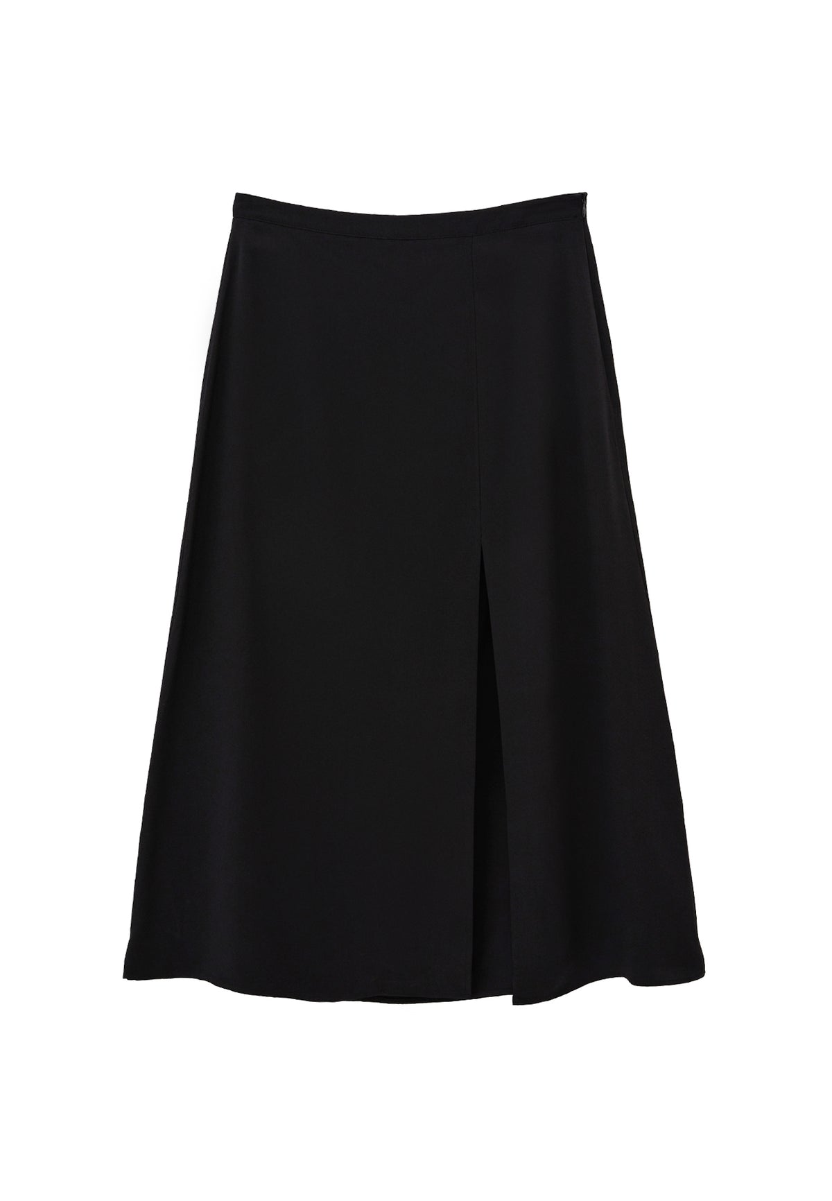 High Waist Slit Detailed Midi A-Line Skirt - BLACK