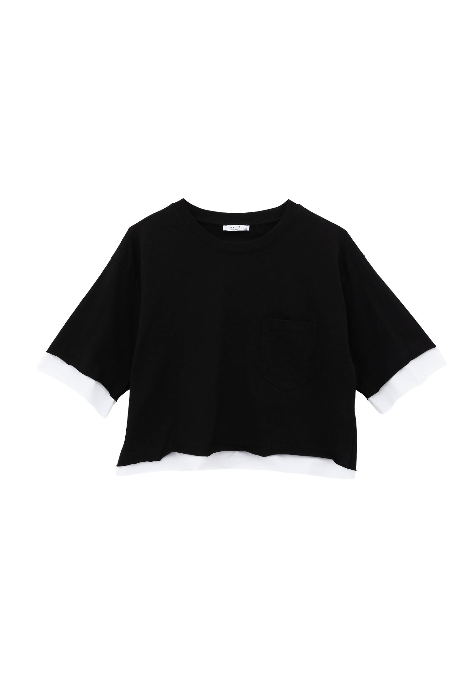 Cropped Crew Neck T-Shirt - BLACK