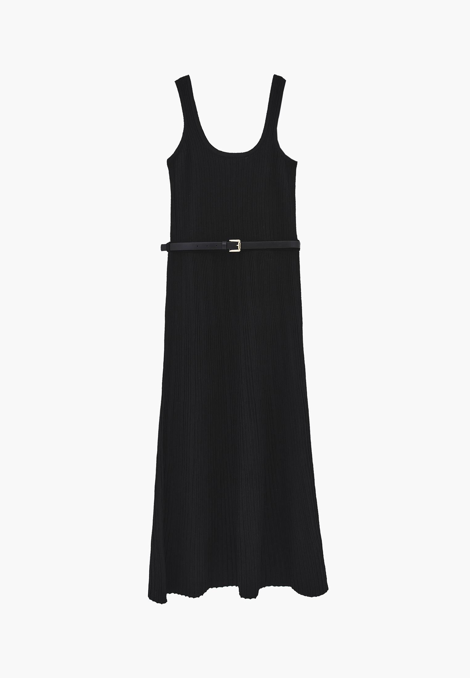 Flared A-Line Sleeveless Dress - BLACK