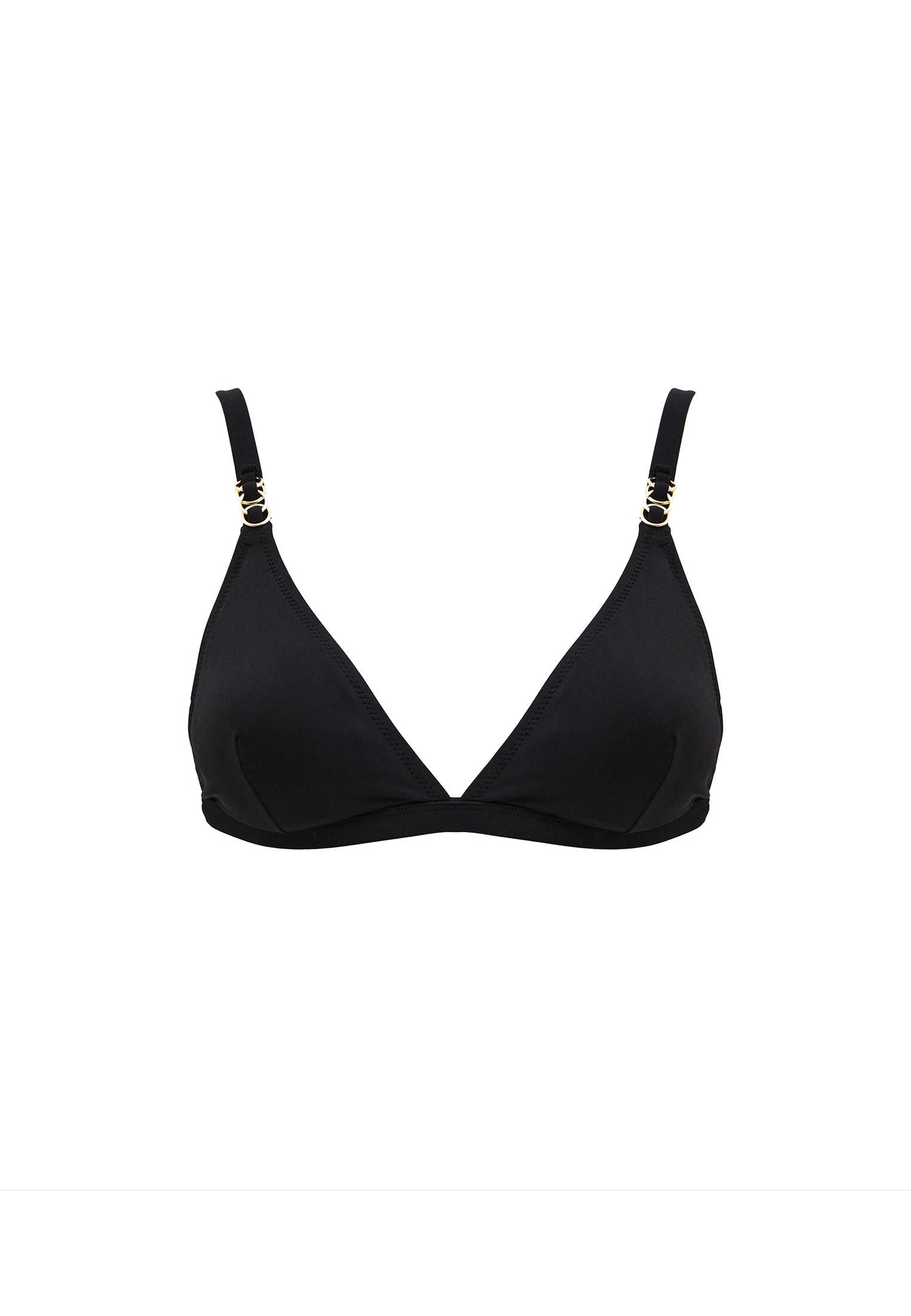 V Neck Strappy Bikini Top - BLACK