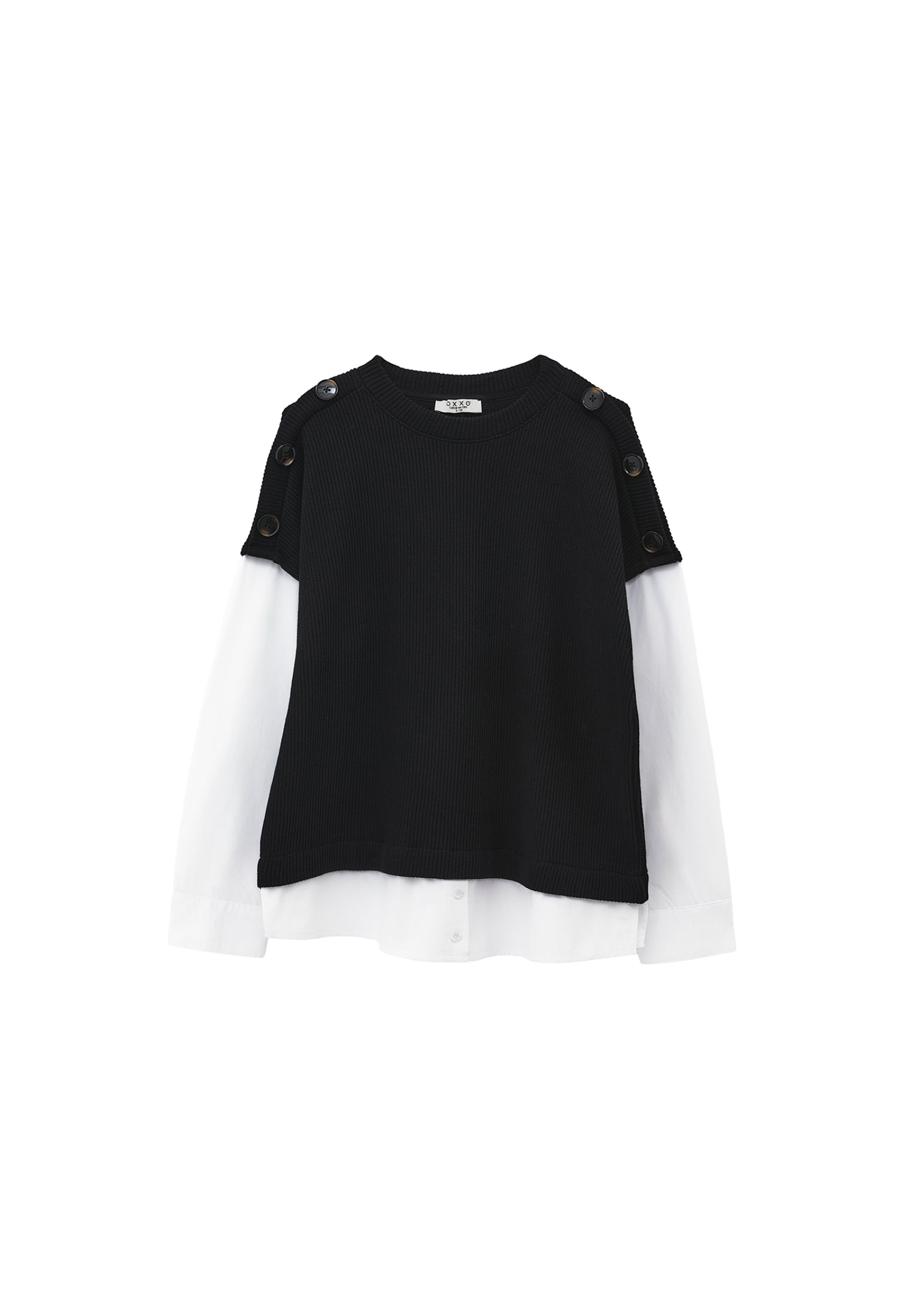 Button Detailed Long Sleeve Blouse - BLACK