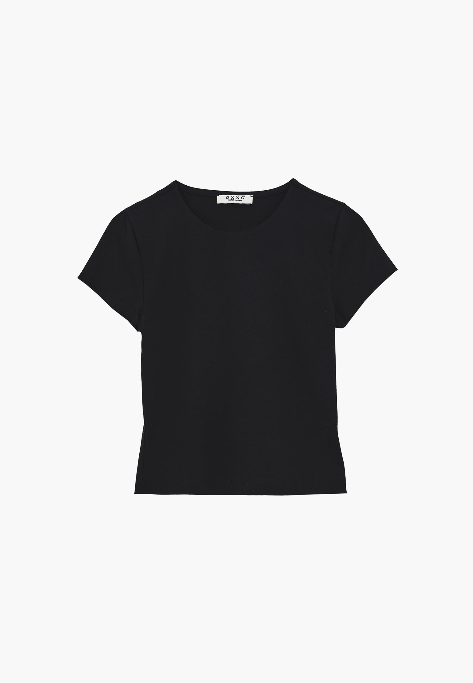 Crew Neck Long Sleeve Bodycon T-Shirt - BLACK