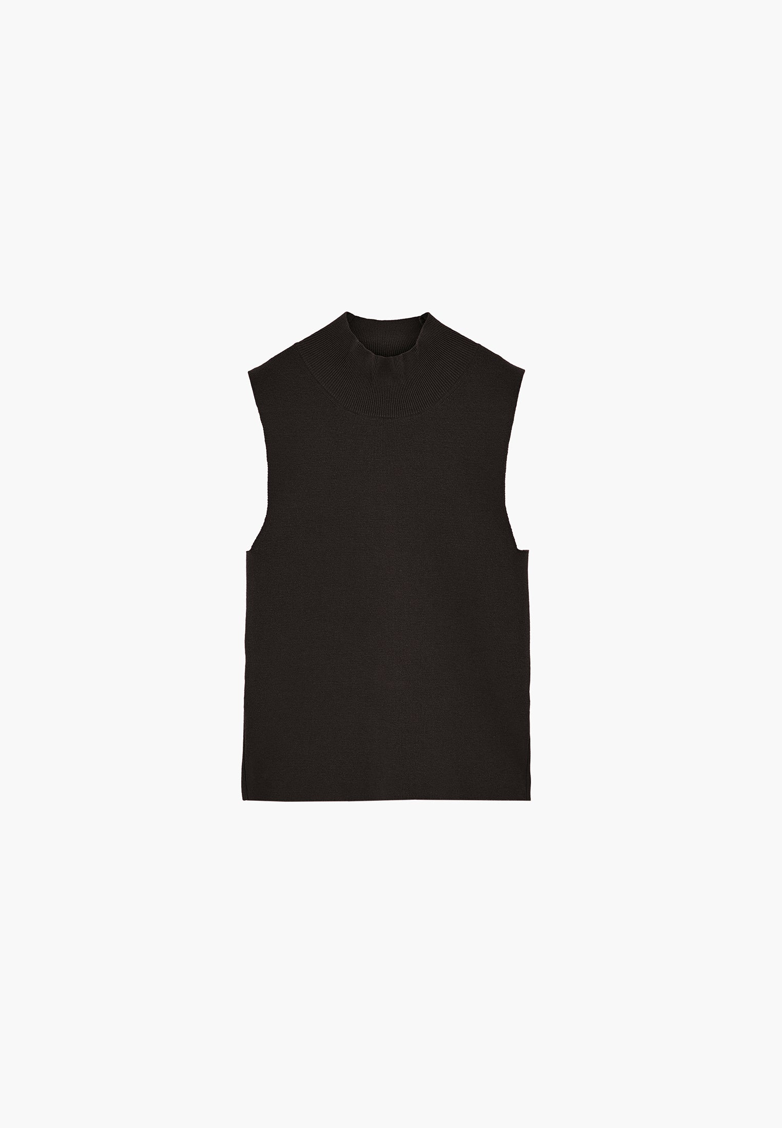High Neck Slim Tank Top - BLACK