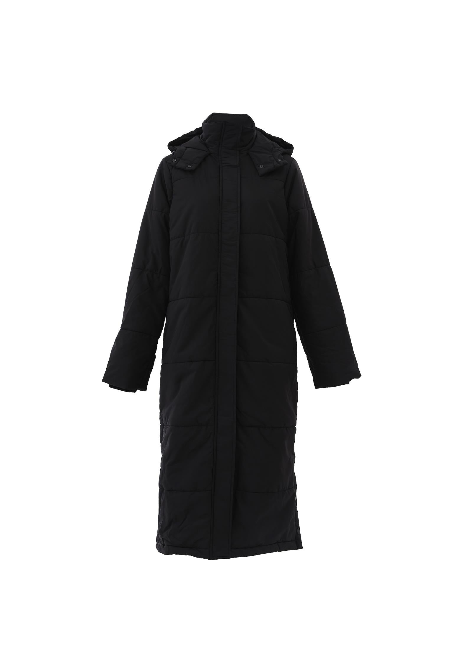 Long Loose Fit Buttoned Coat - BLACK