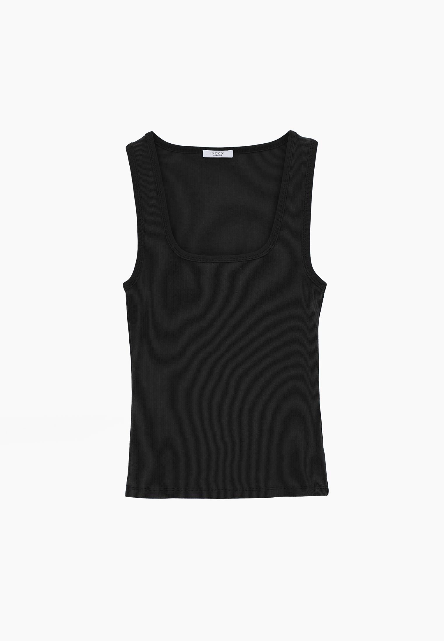 Square Neck Bodycon Tank Top - BLACK
