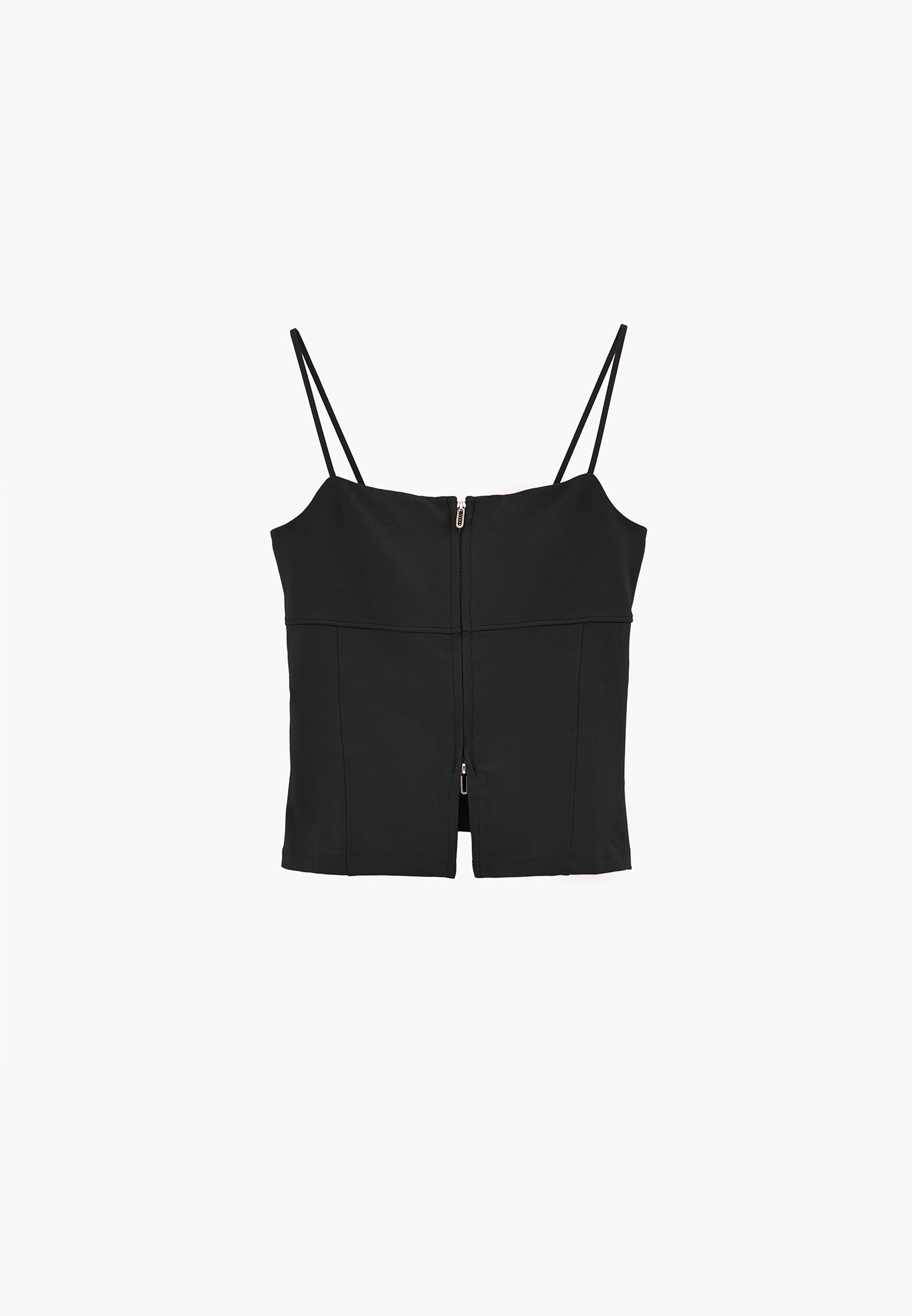 Sleeveless Top With Zipper Detail And Square Neckline - BLACKK