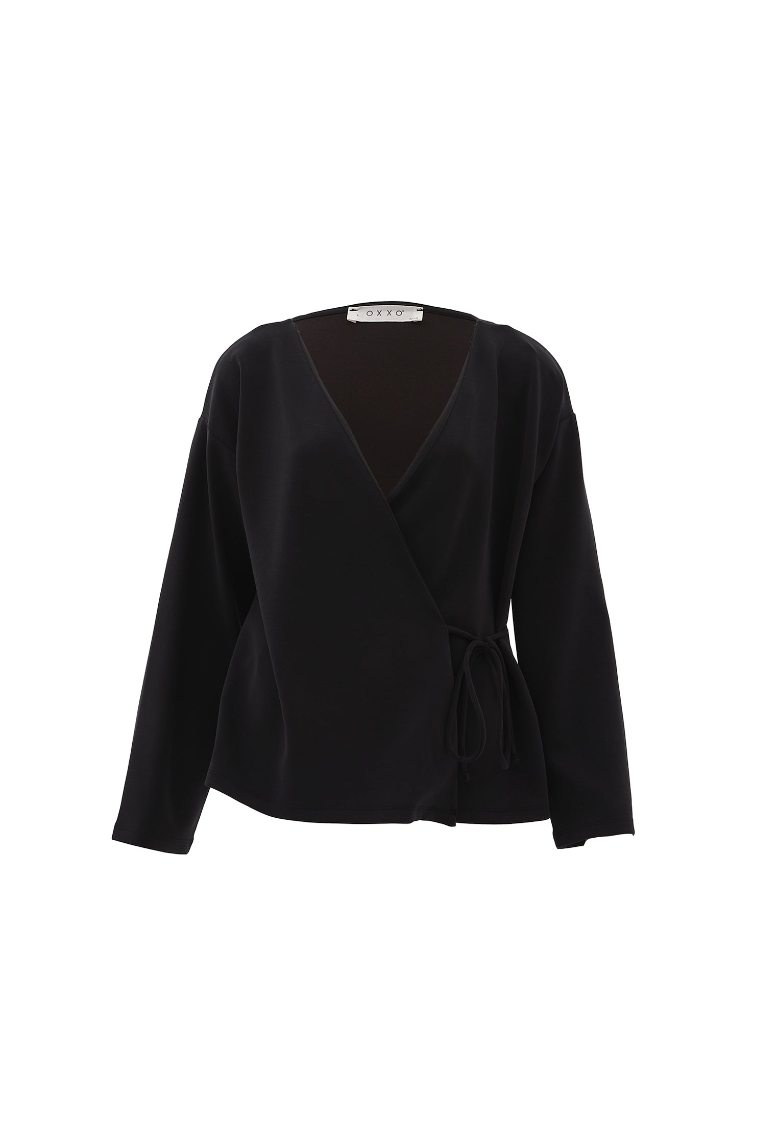 Long Cardigan With Wrap Neckline - BLACK