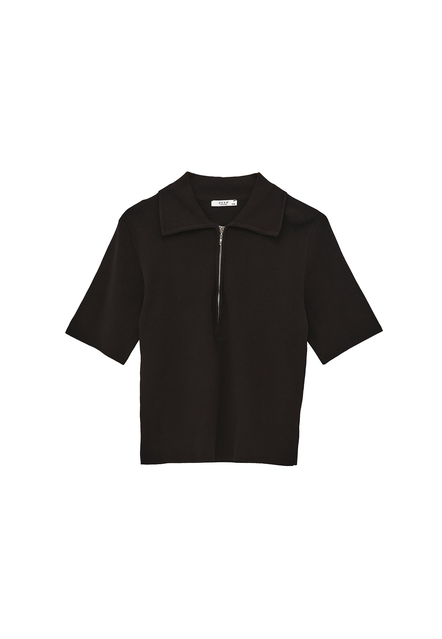 Polo Collar Zipper Detailed Standard T-Shirt - BLACK