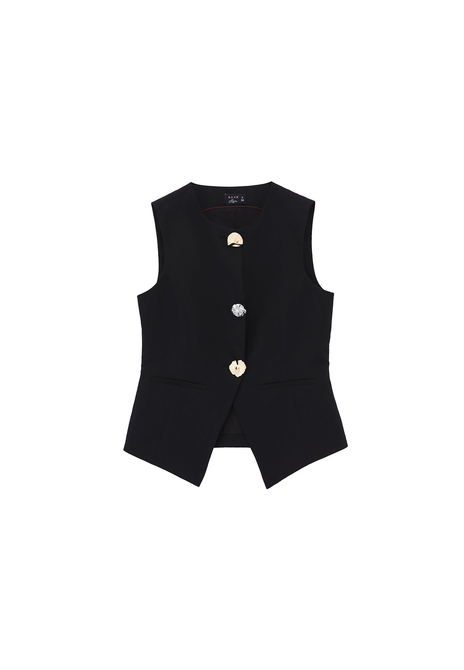 Sleeveless Vest With Button Details - BLACK