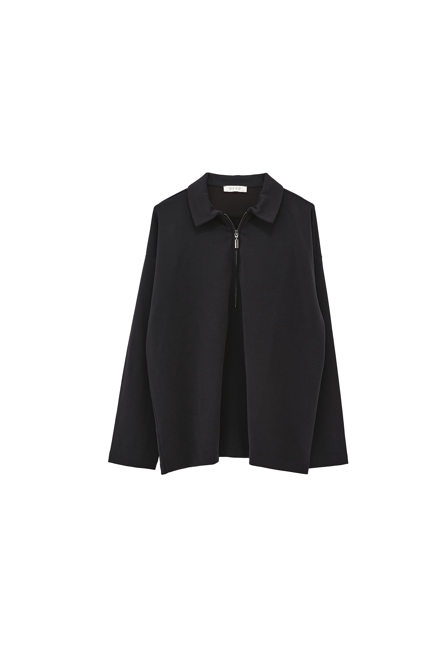 Polo Neck Oversize Sweatshirt - BLACK
