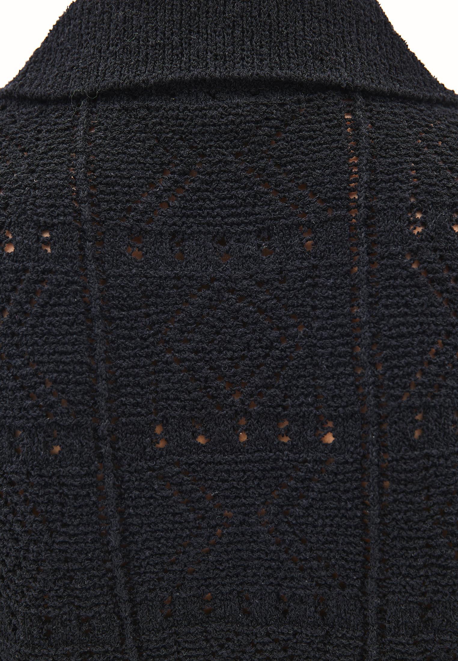 Ajour Short Cardigan With Polo Collar - BLACK