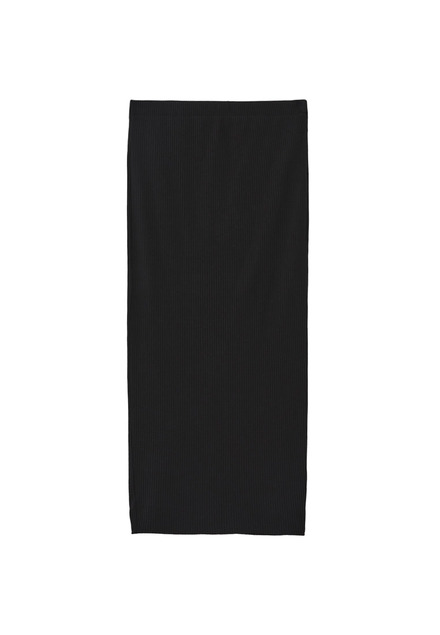 Midi Skirt With Slit Detail And High Waist - BLACK