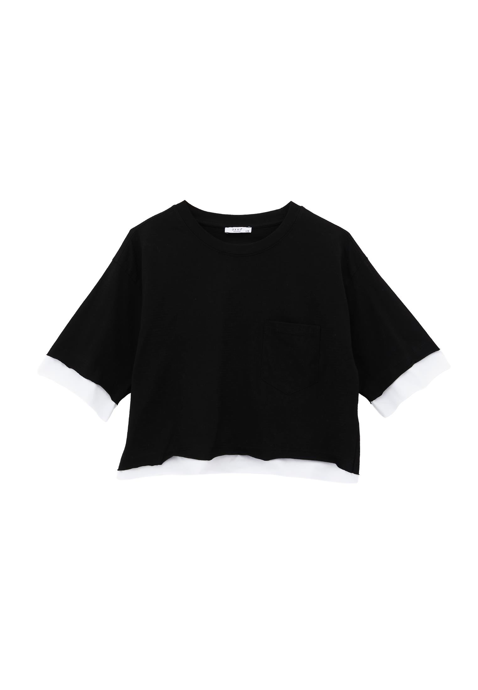 Cropped Crew Neck T-Shirt - BLACK