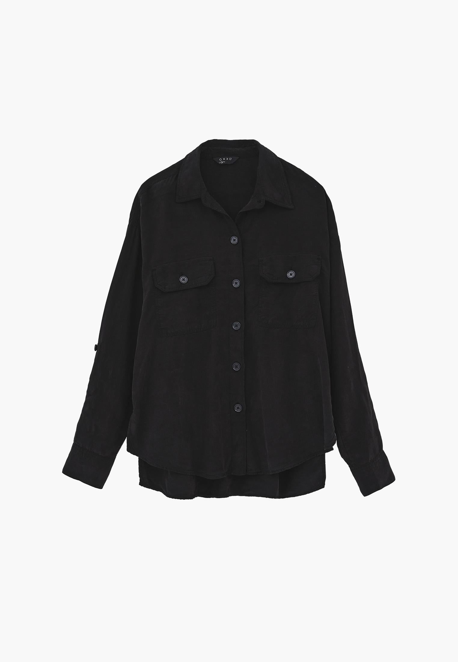 Oversize Pocketed Shirt - BLACK