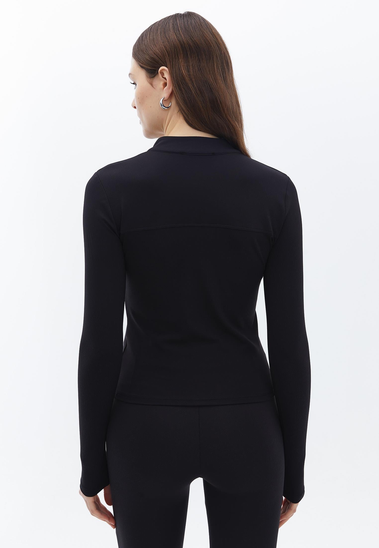 High Neck Long Sleeve T-Shirt - BLACK