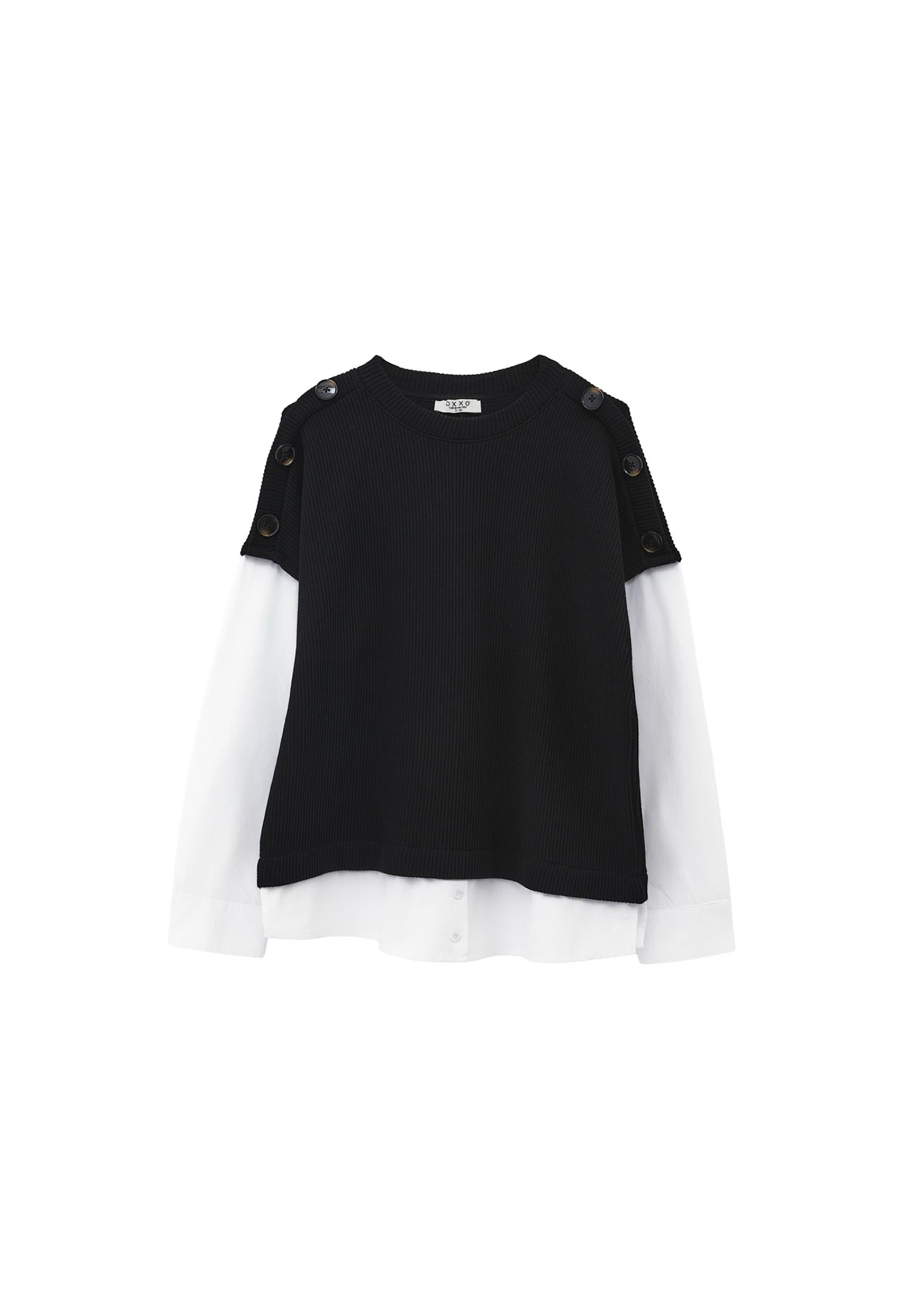 Button Detailed Long Sleeve Blouse - BLACK