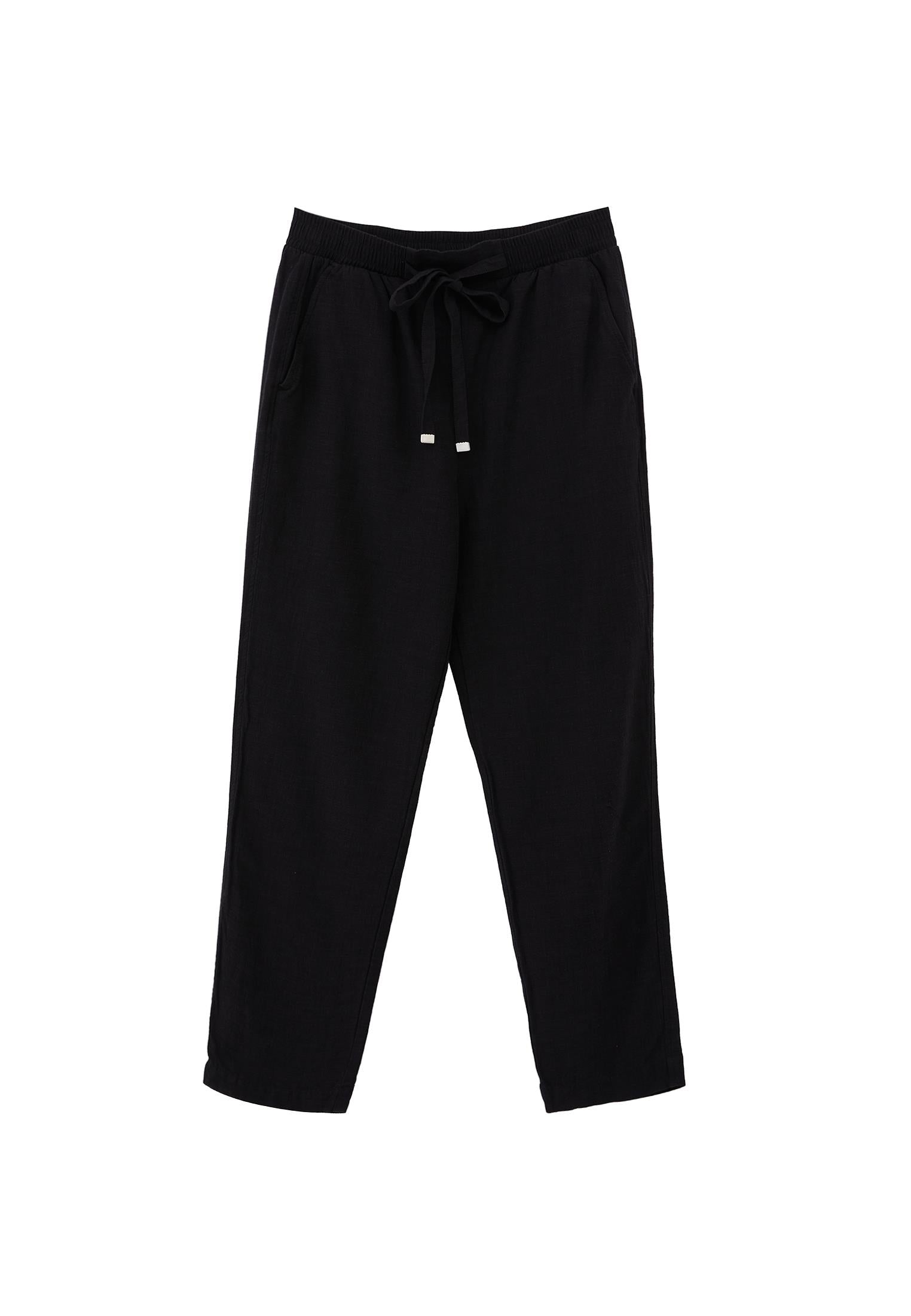 Carrot Cut Linen Pants - BLACK