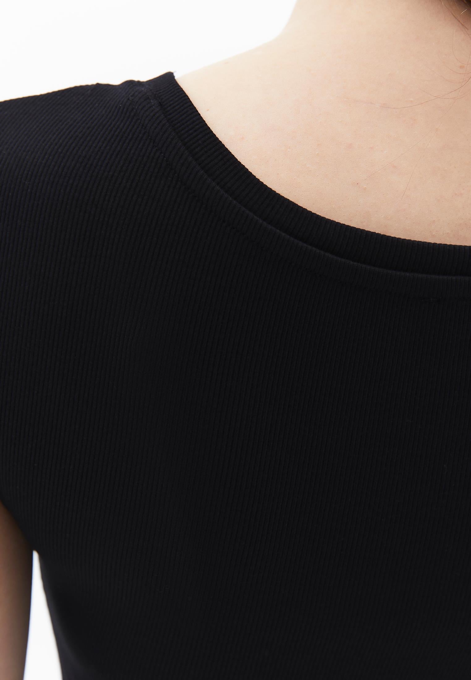 Boat Neck Short Sleeve T-Shirt - BLACK