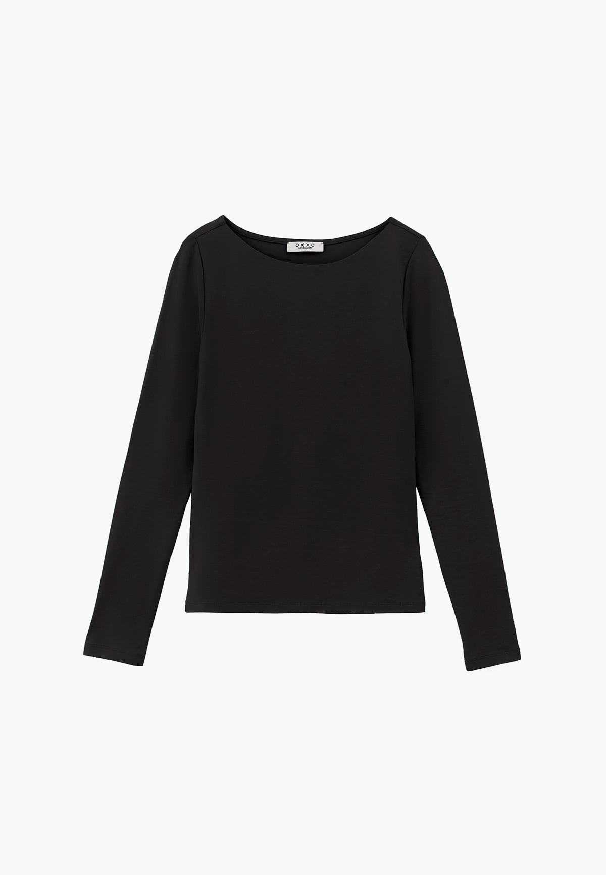 Long Sleeve T-Shirt with Collar Detail - BLACK