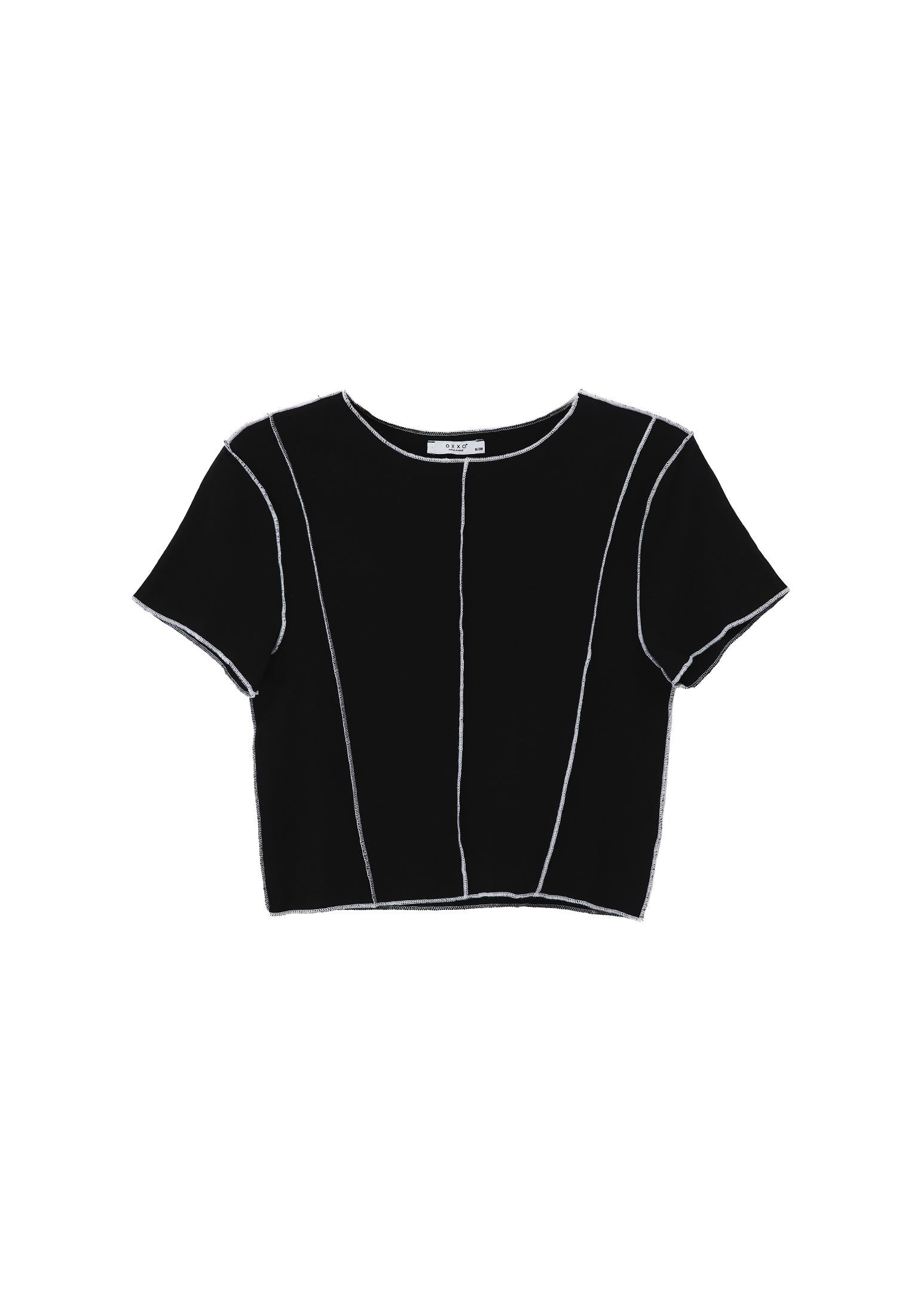 Closed Form Cropped Short Sleeve Crew Neck T-Shirt - BLACK